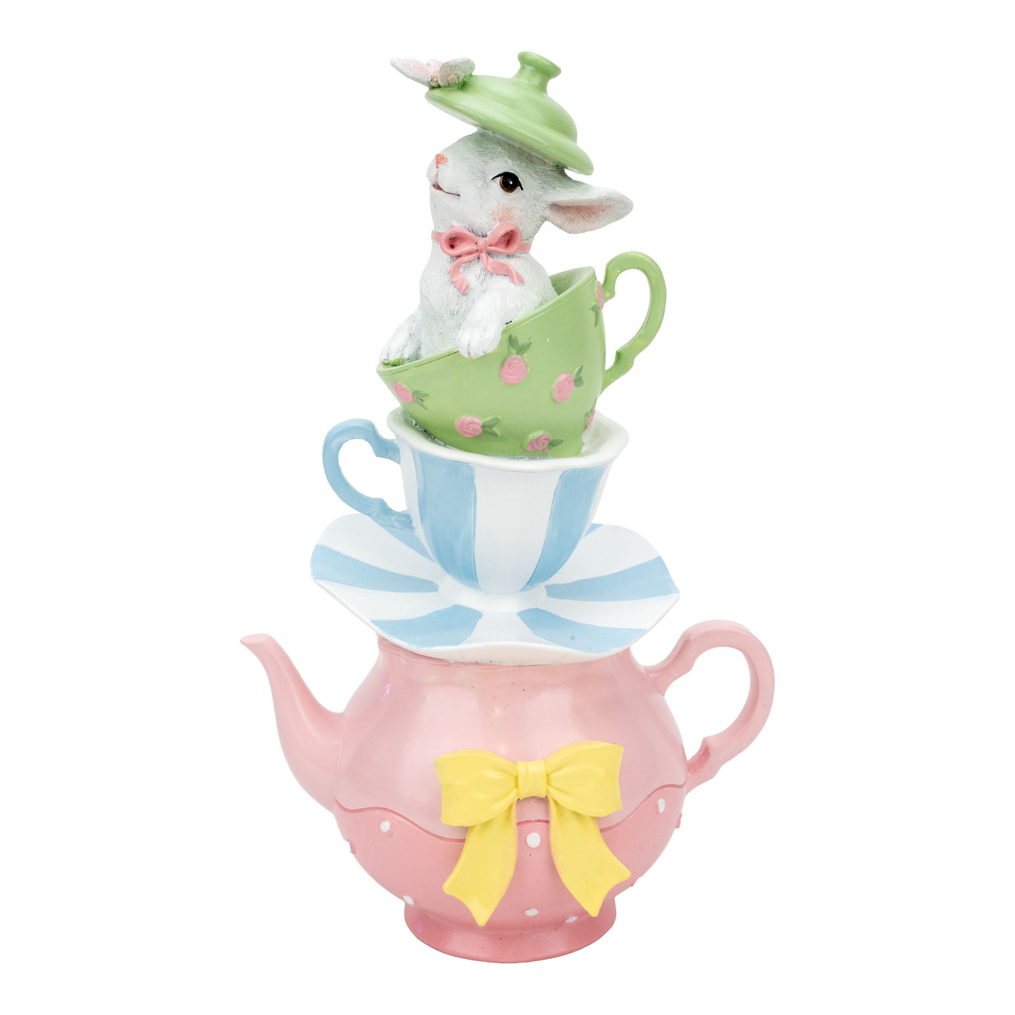 26cm Sweet Teapot Bunny 2 Teacups - Seasonal Decor