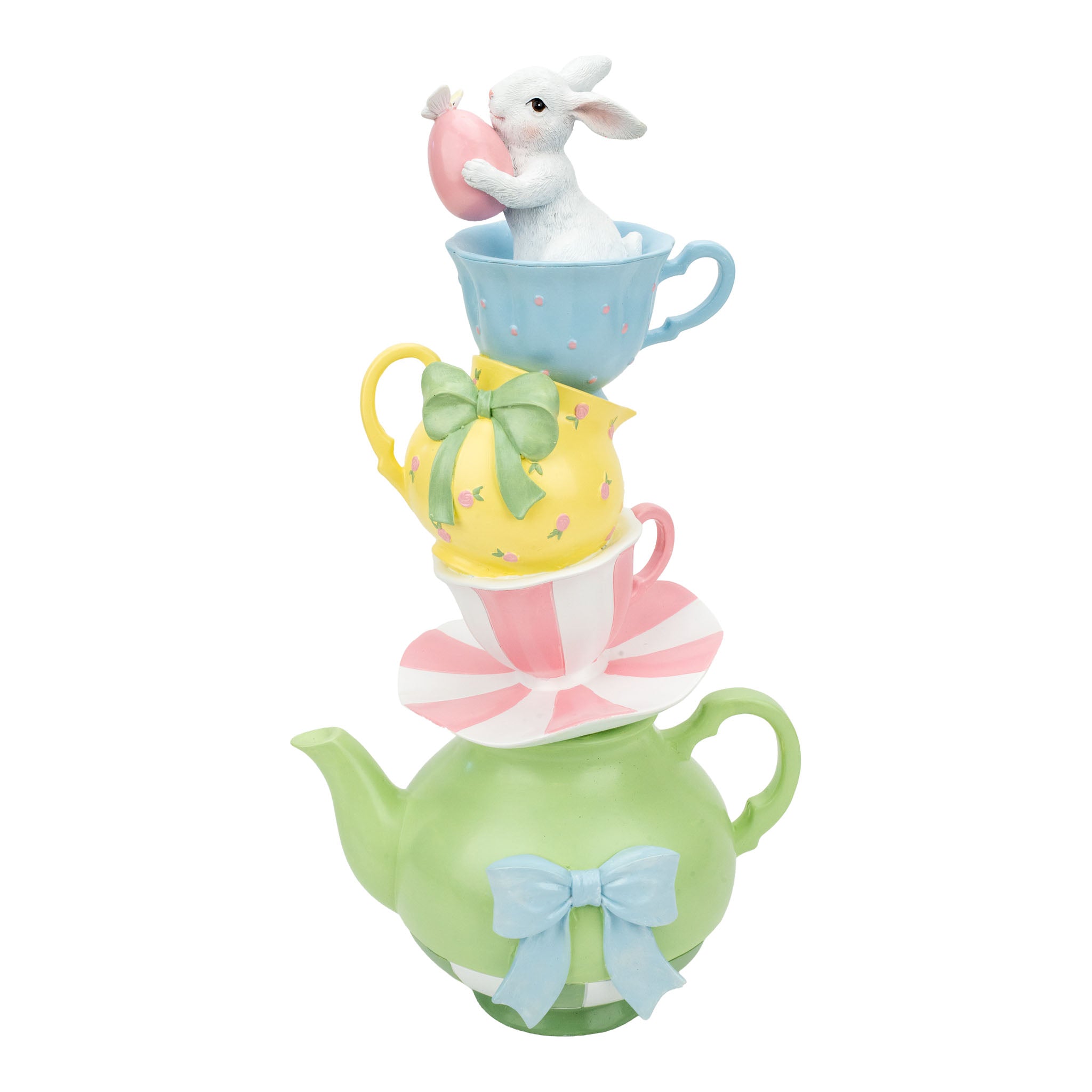 44.5cm Sweet Teapot Bunny 3 Teacups - Seasonal Decor