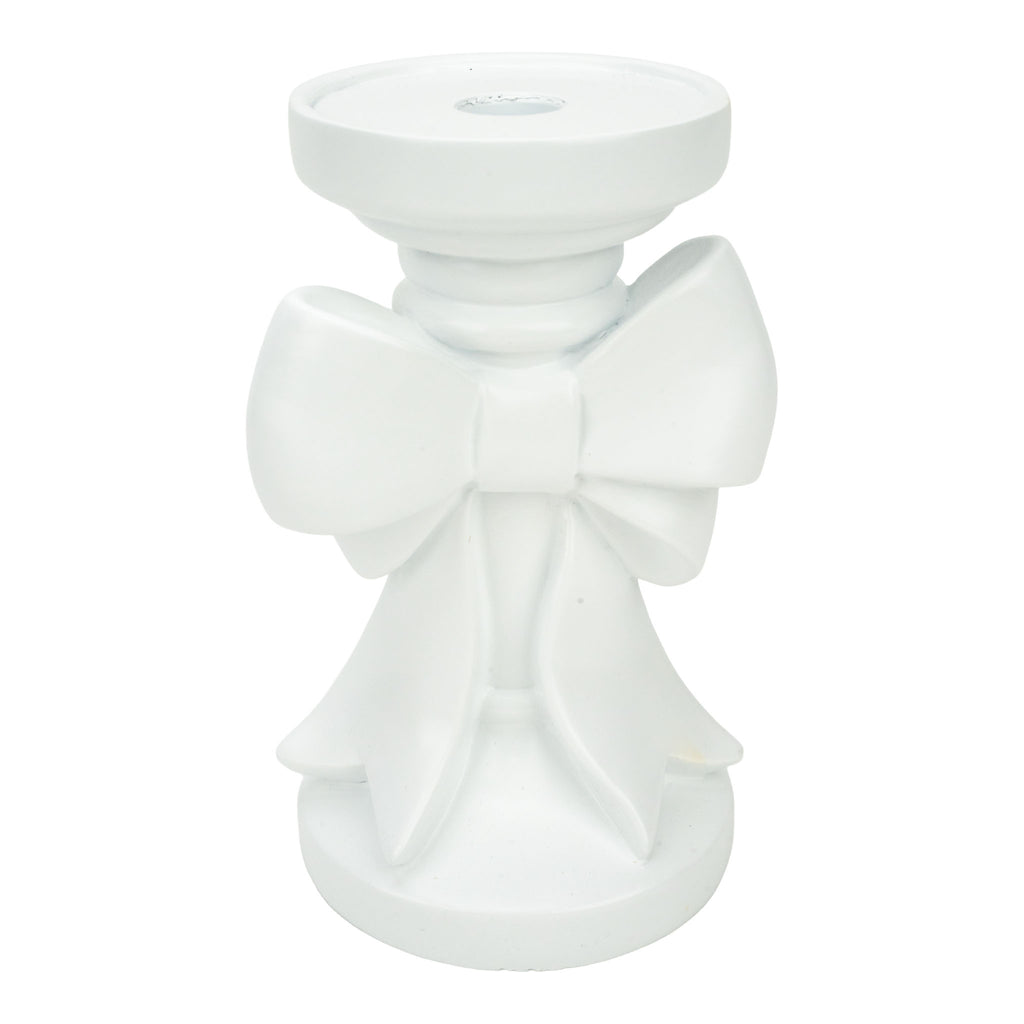 18cm White Bow Pillar Holder - Seasonal Decor