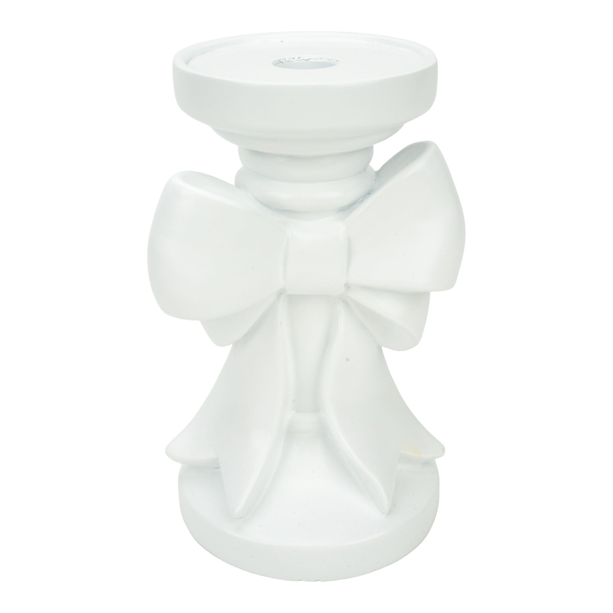 18cm White Bow Pillar Holder - Seasonal Decor