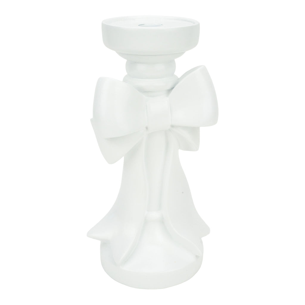 25cm White Bow Pillar Holder - Seasonal Decor