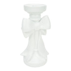 25cm White Bow Pillar Holder - Seasonal Decor