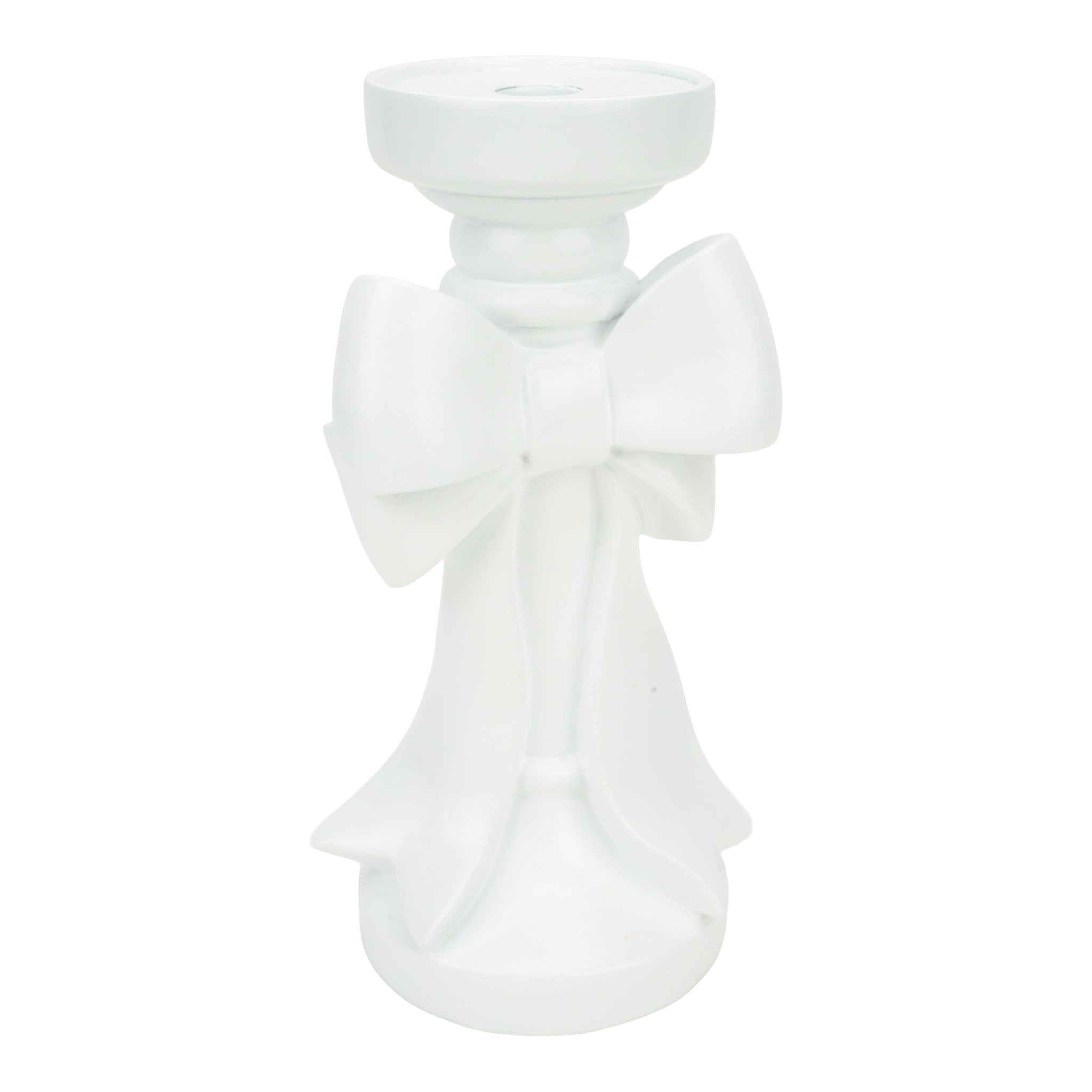 25cm White Bow Pillar Holder - Seasonal Decor