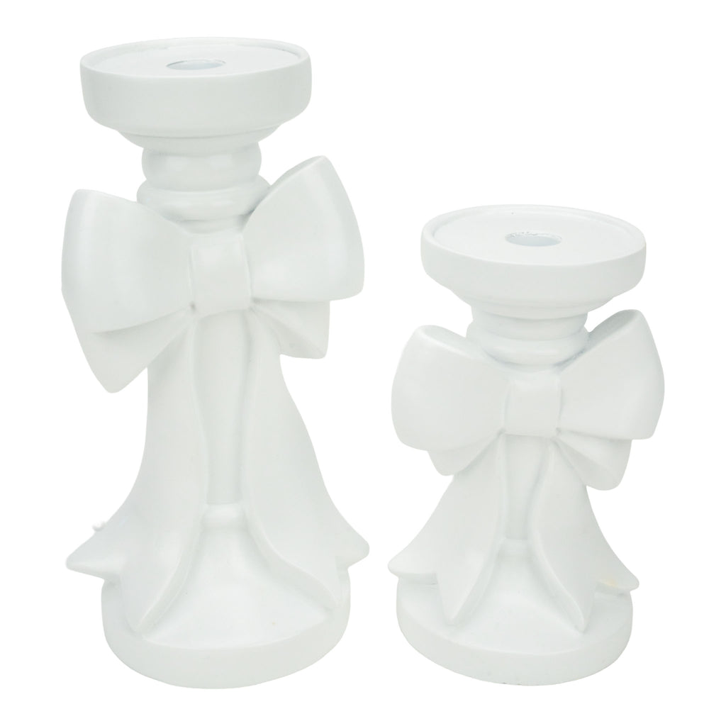 25cm White Bow Pillar Holder - Seasonal Decor