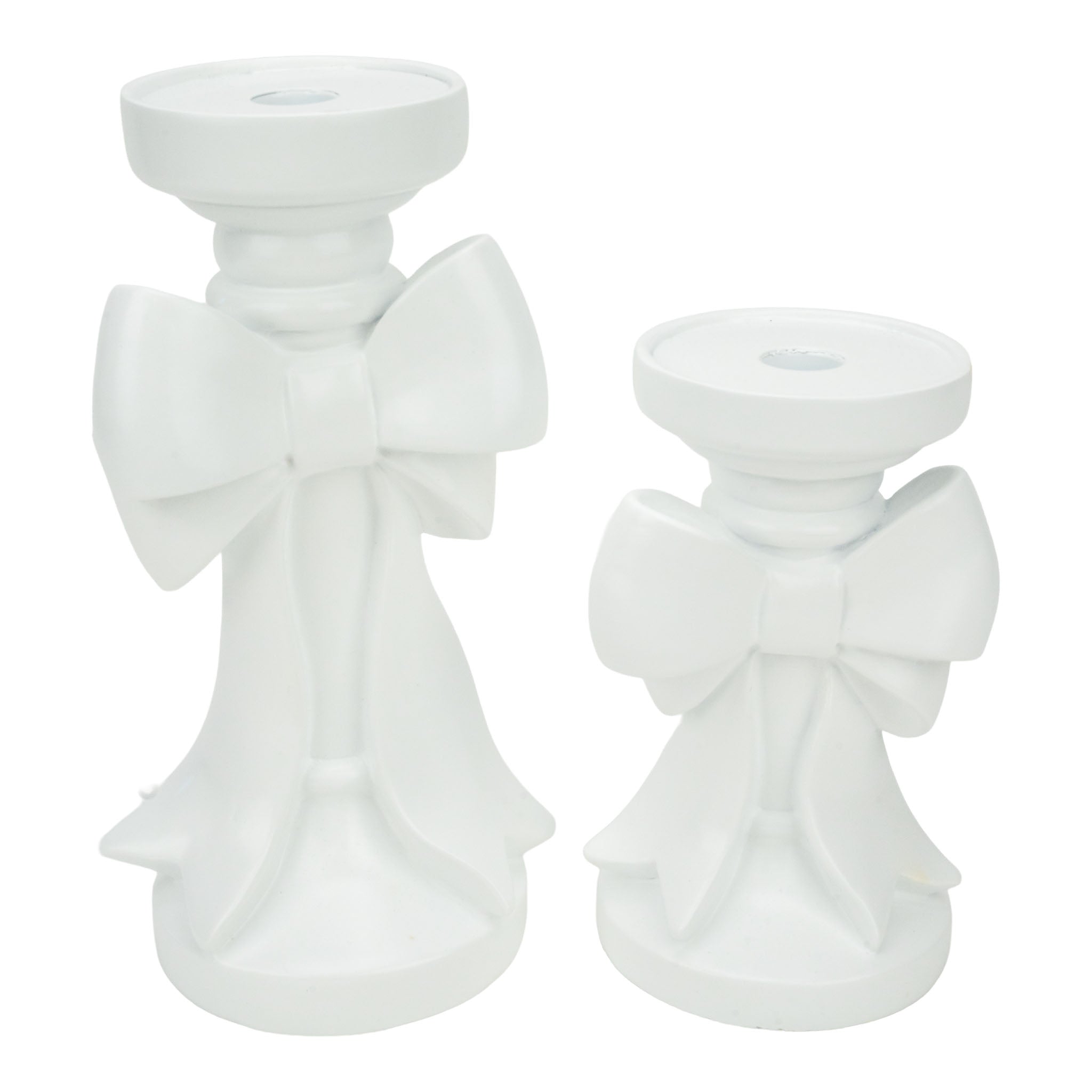 25cm White Bow Pillar Holder - Seasonal Decor