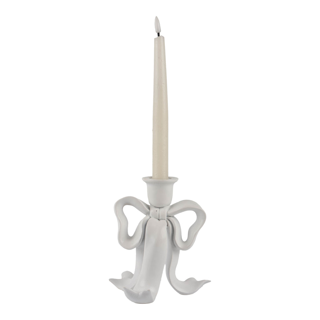 White Bow Candle Holder Sm - Seasonal Decor