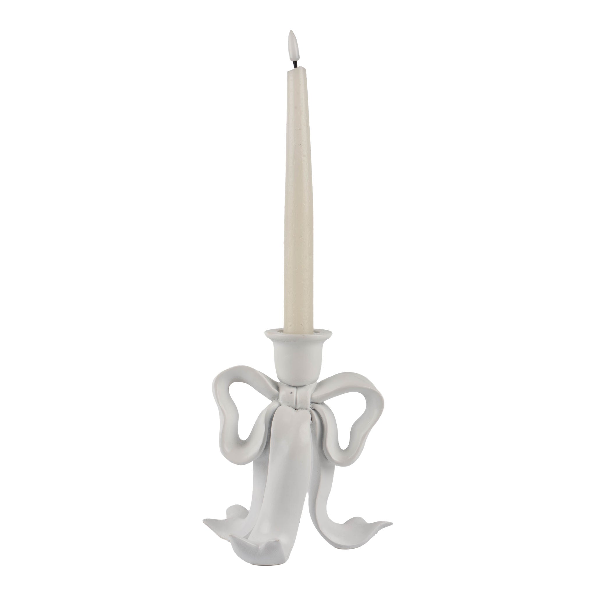 White Bow Candle Holder Sm - Seasonal Decor