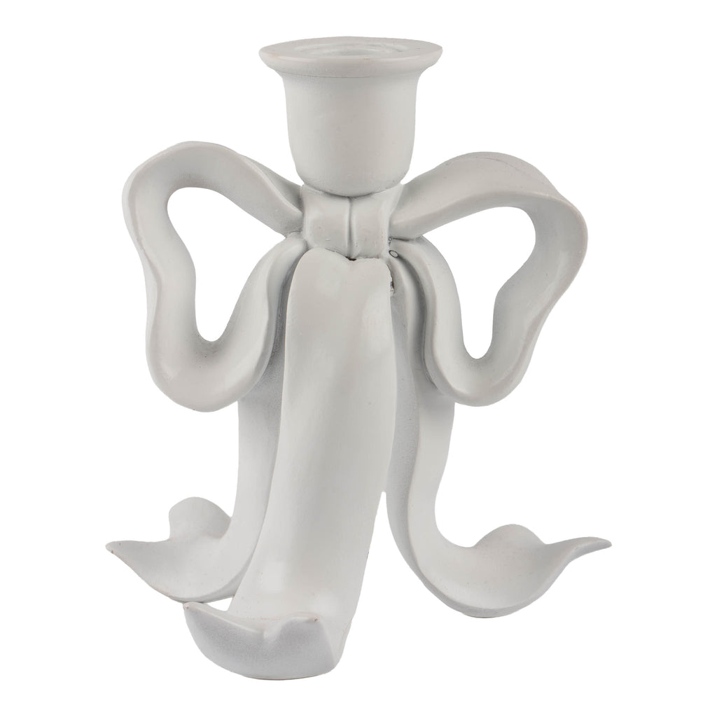 White Bow Candle Holder Sm - Seasonal Decor