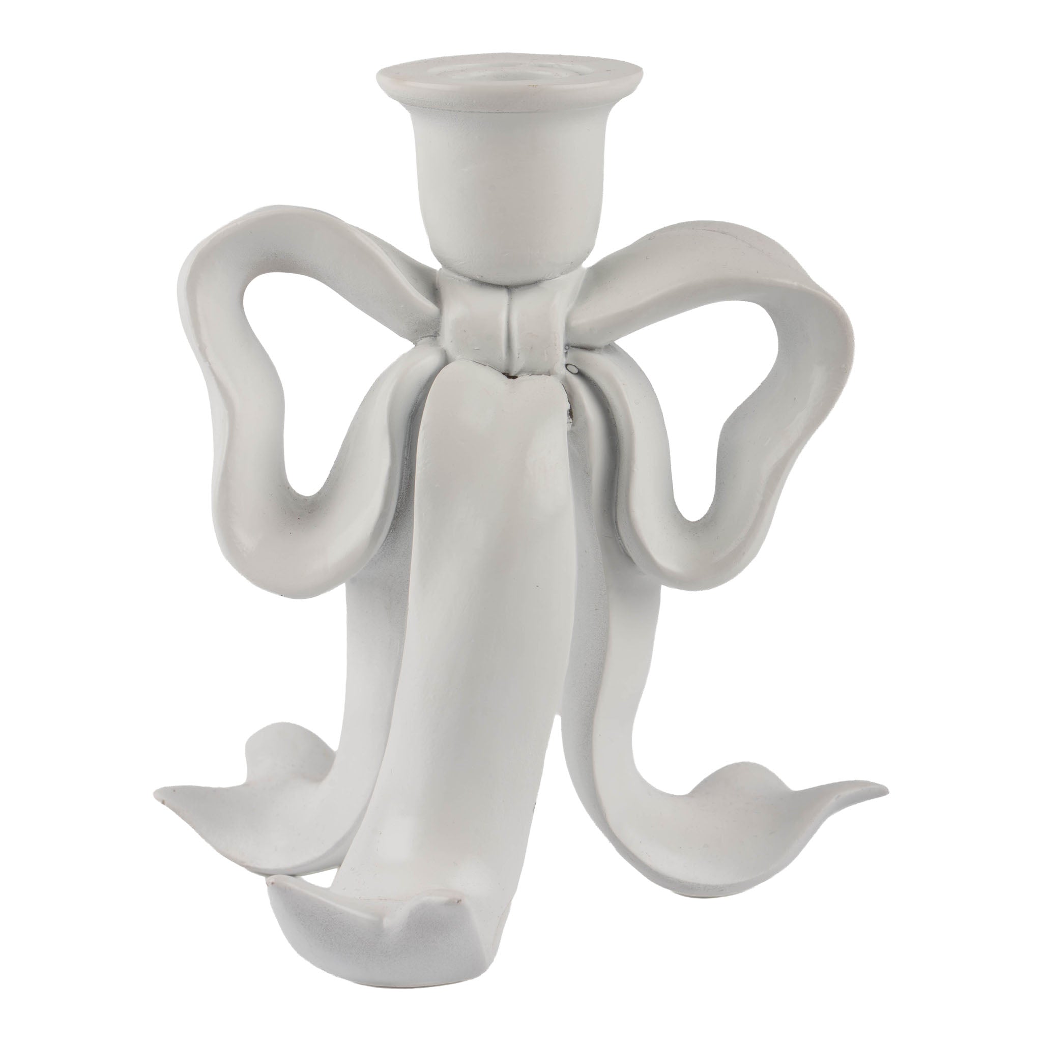 White Bow Candle Holder Sm - Seasonal Decor