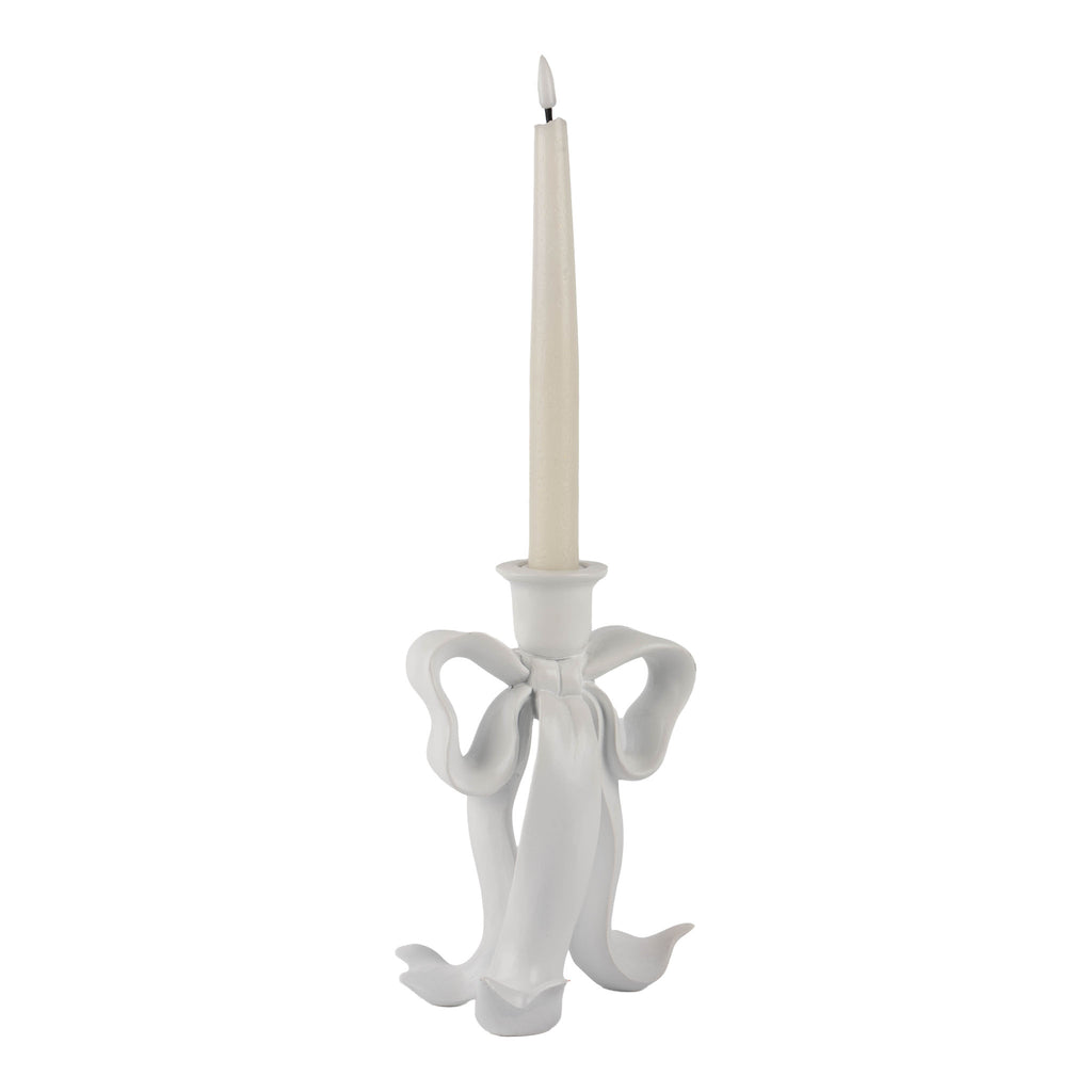 White Bow Candle Holder Lge - Seasonal Decor