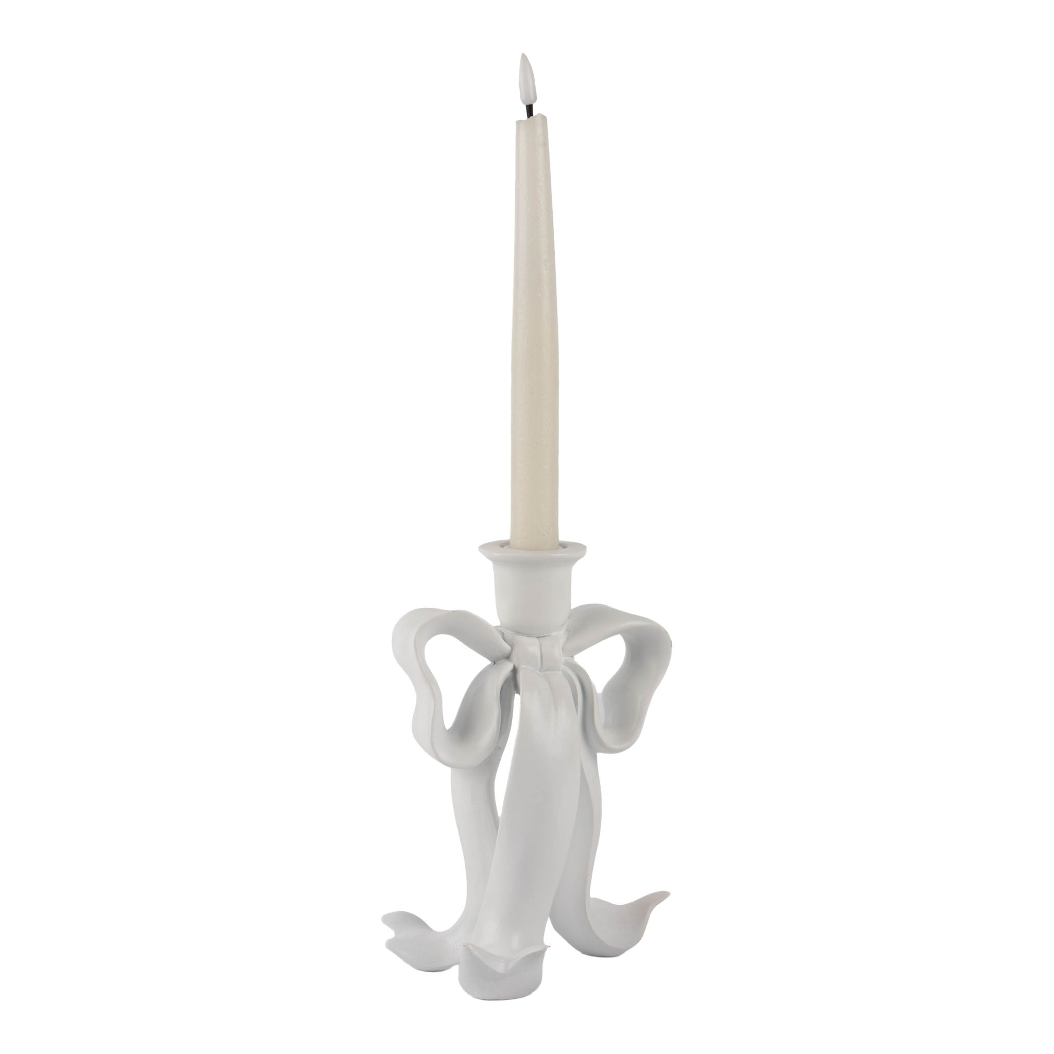 White Bow Candle Holder Lge - Seasonal Decor