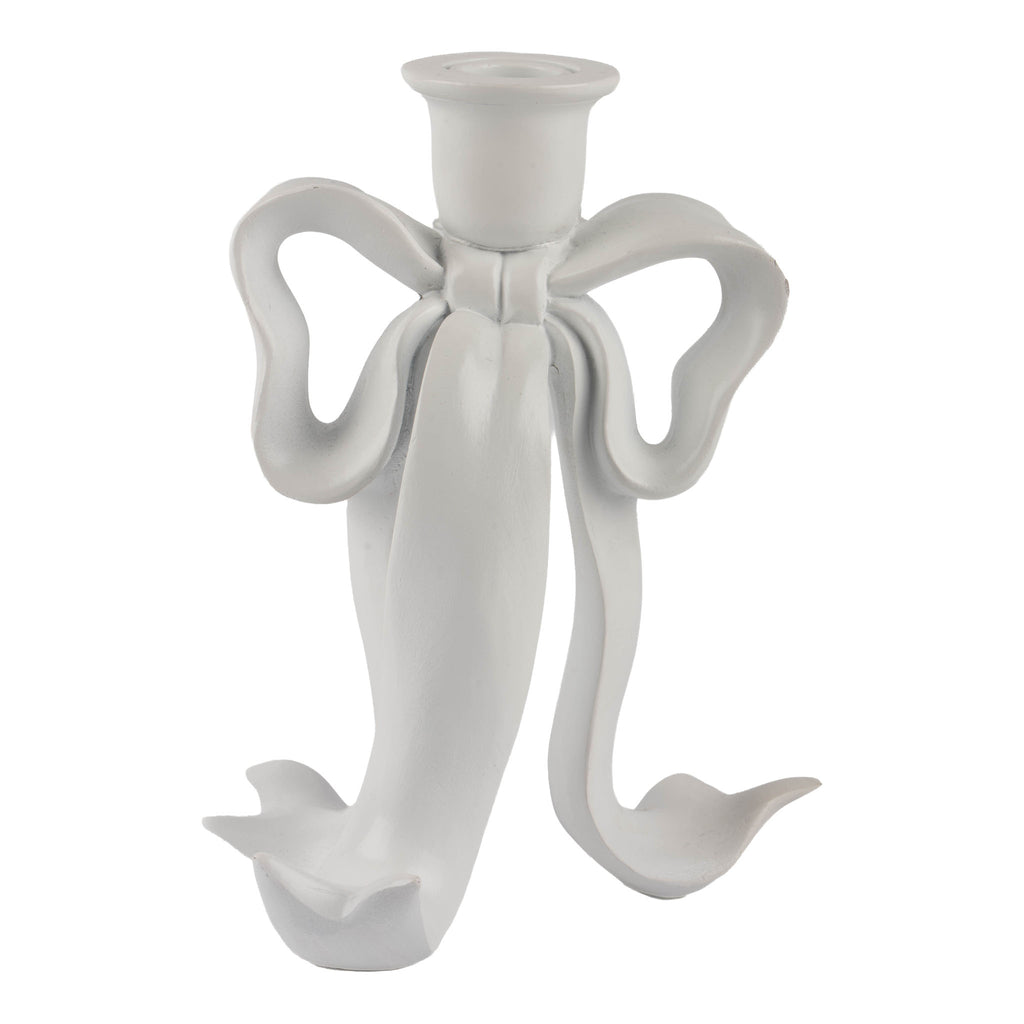 White Bow Candle Holder Lge - Seasonal Decor
