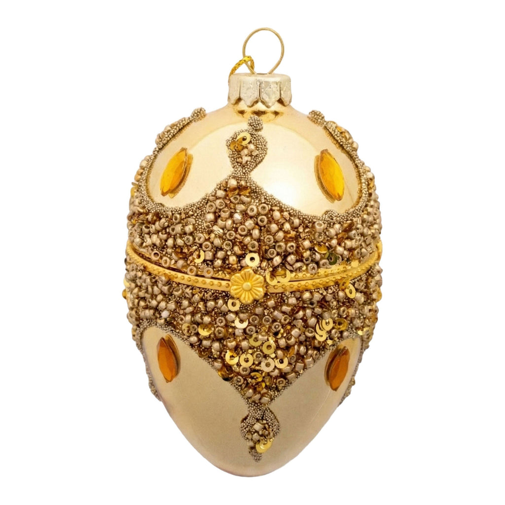 9cm Encrusted Gold Egg Hanging Trinket Box - Seasonal Decor