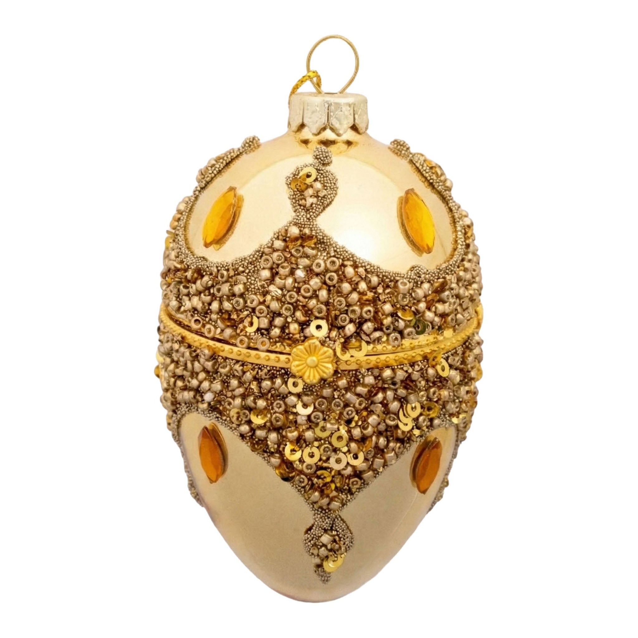 9cm Encrusted Gold Egg Hanging Trinket Box - Seasonal Decor
