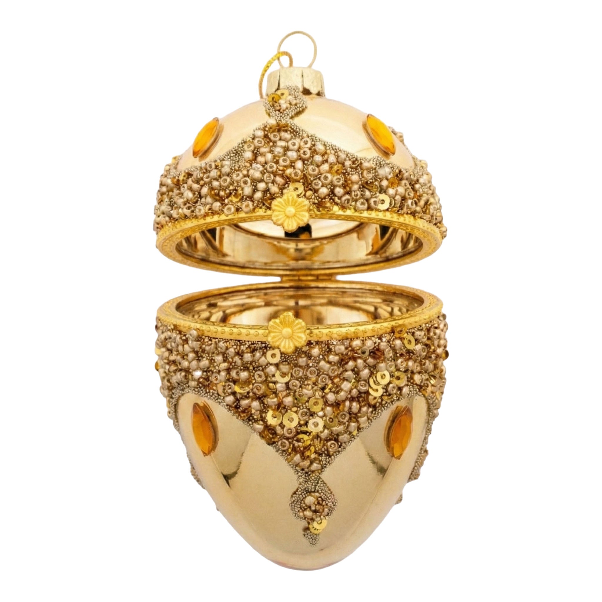9cm Encrusted Gold Egg Hanging Trinket Box - Seasonal Decor