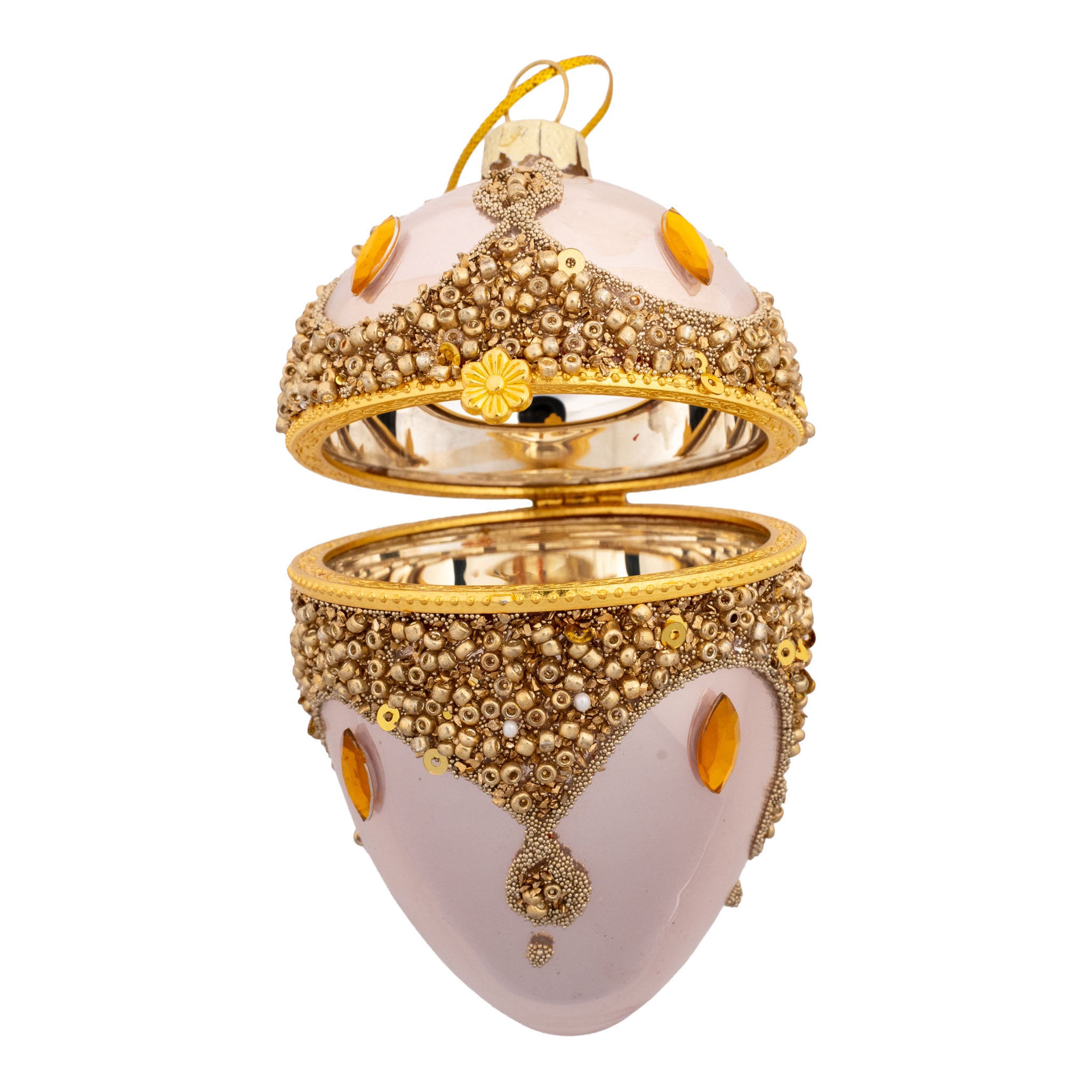 9cm Encrusted Pink Egg Hanging Trinket Box - Seasonal Decor