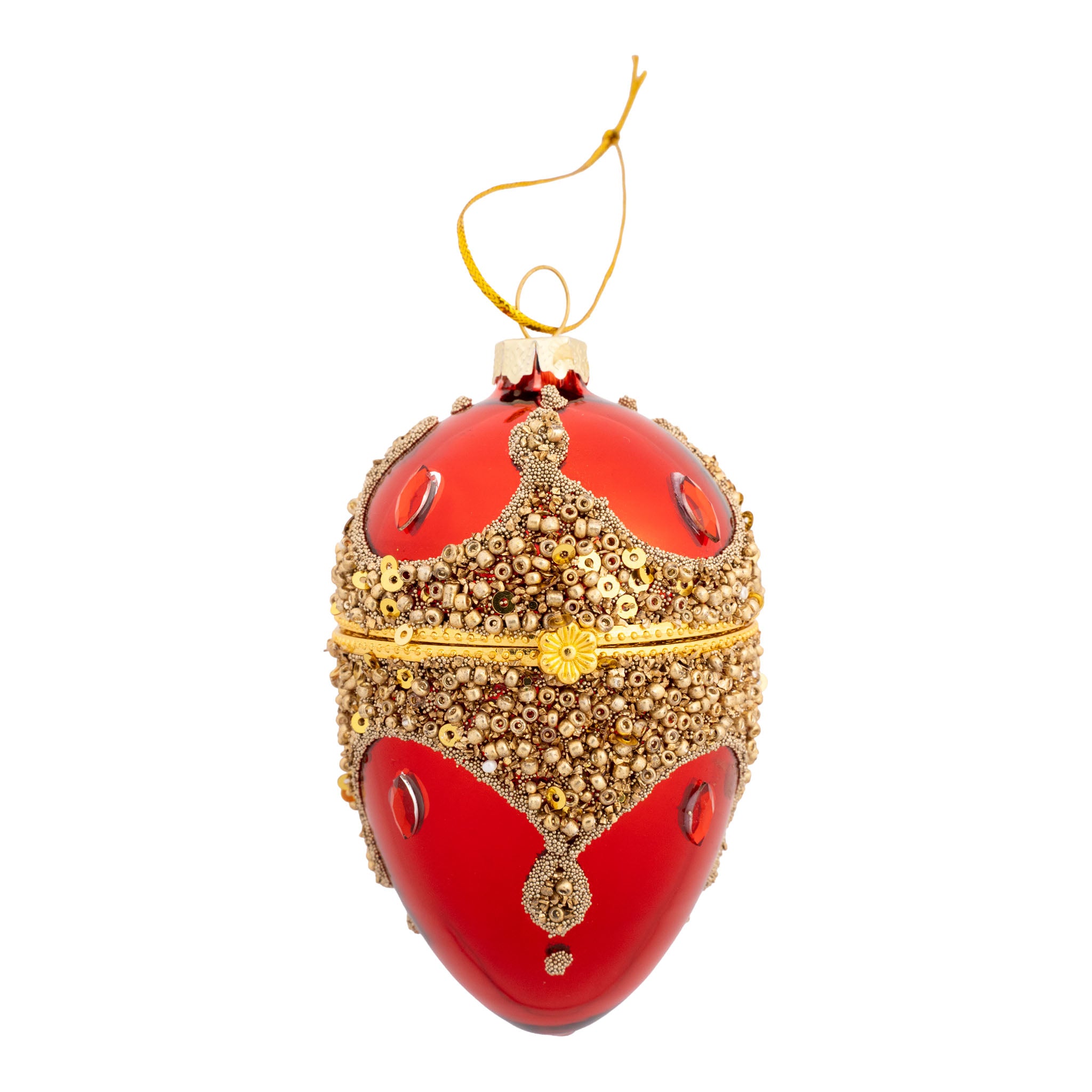 9cm Encrusted Red Egg Hanging Trinket Box - Seasonal Decor