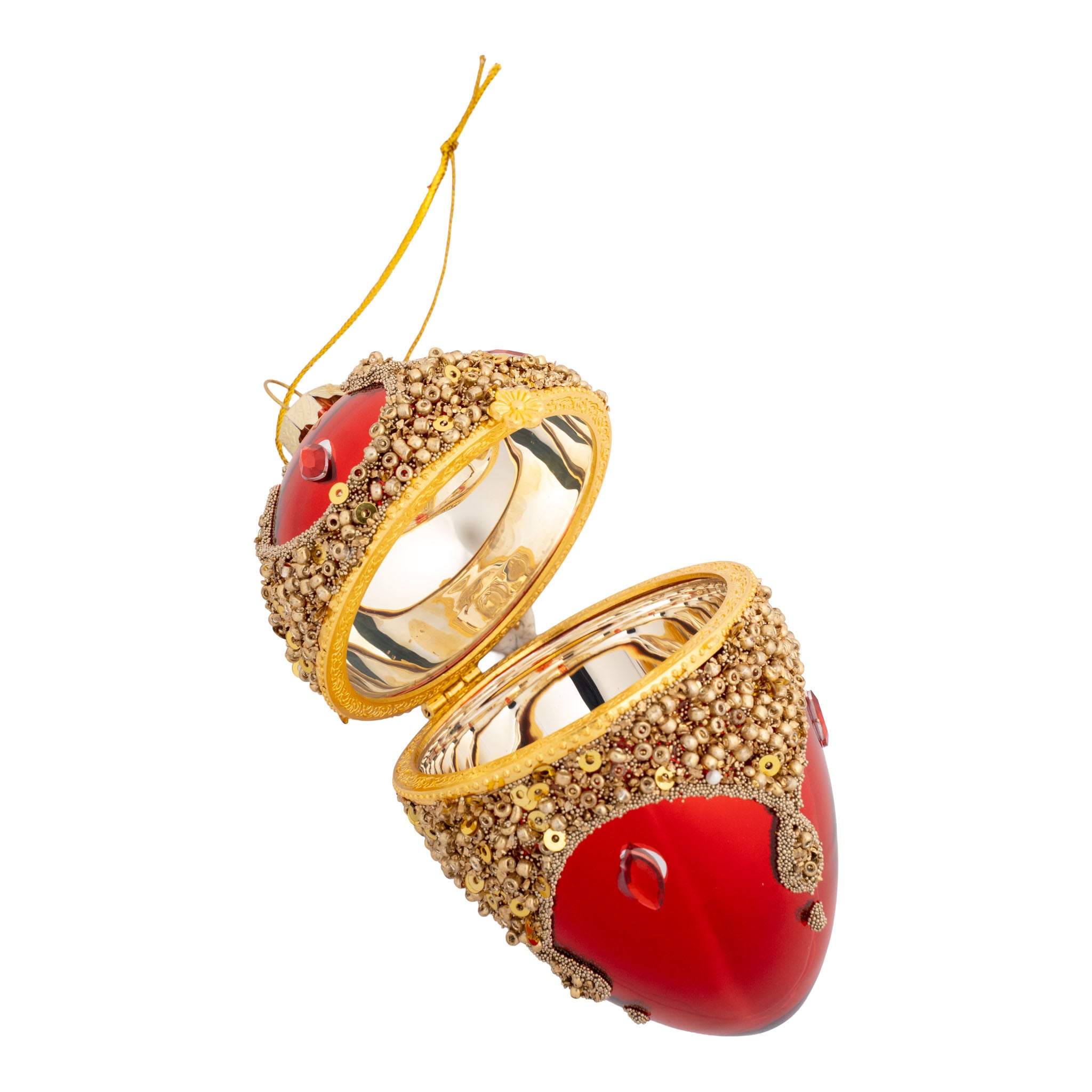 9cm Encrusted Red Egg Hanging Trinket Box - Seasonal Decor