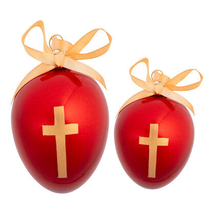 8cm Red Gloss Egg  Cross Hanging - Seasonal Decor