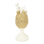 21cm Bunny on Champagne Floral Egg - Seasonal Decor