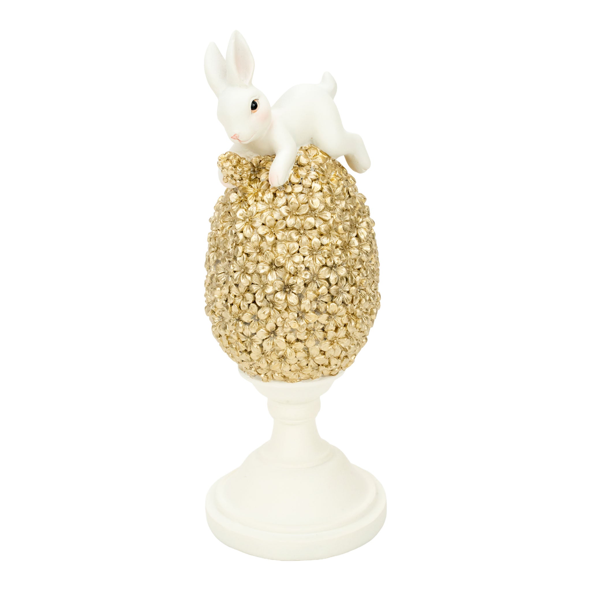 21cm Bunny on Champagne Floral Egg - Seasonal Decor