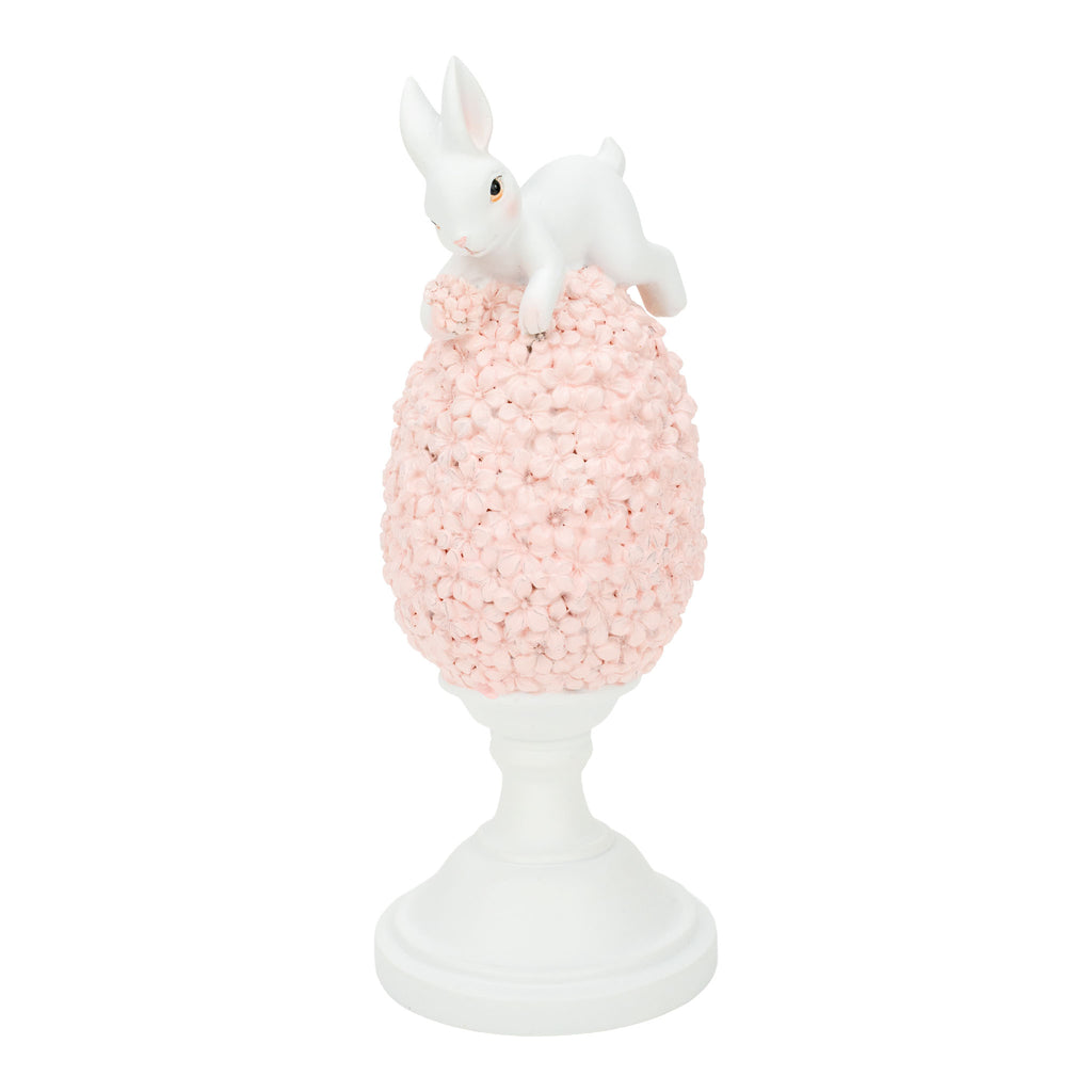 21cm Bunny on Pink Floral Egg - Seasonal Decor