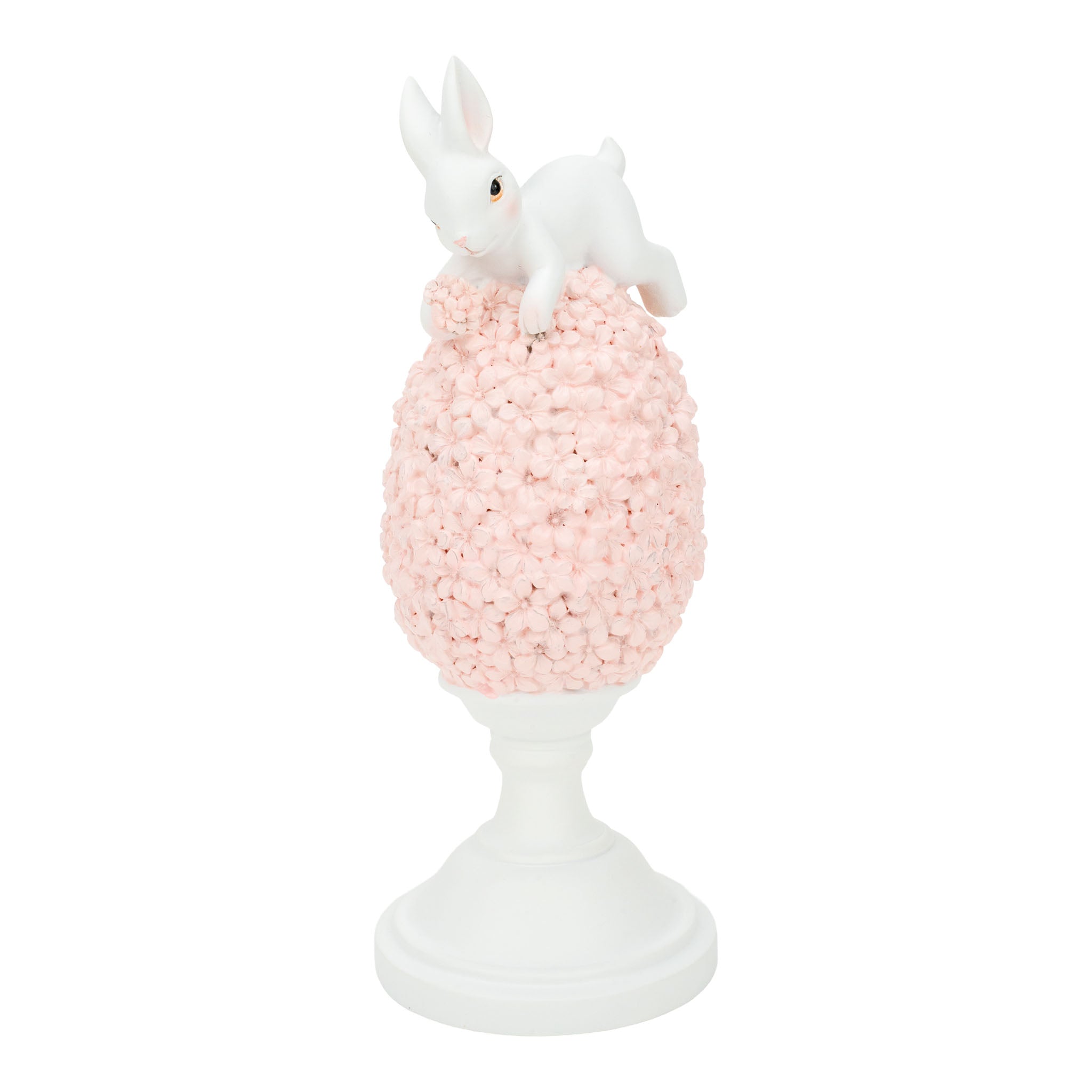 21cm Bunny on Pink Floral Egg - Seasonal Decor