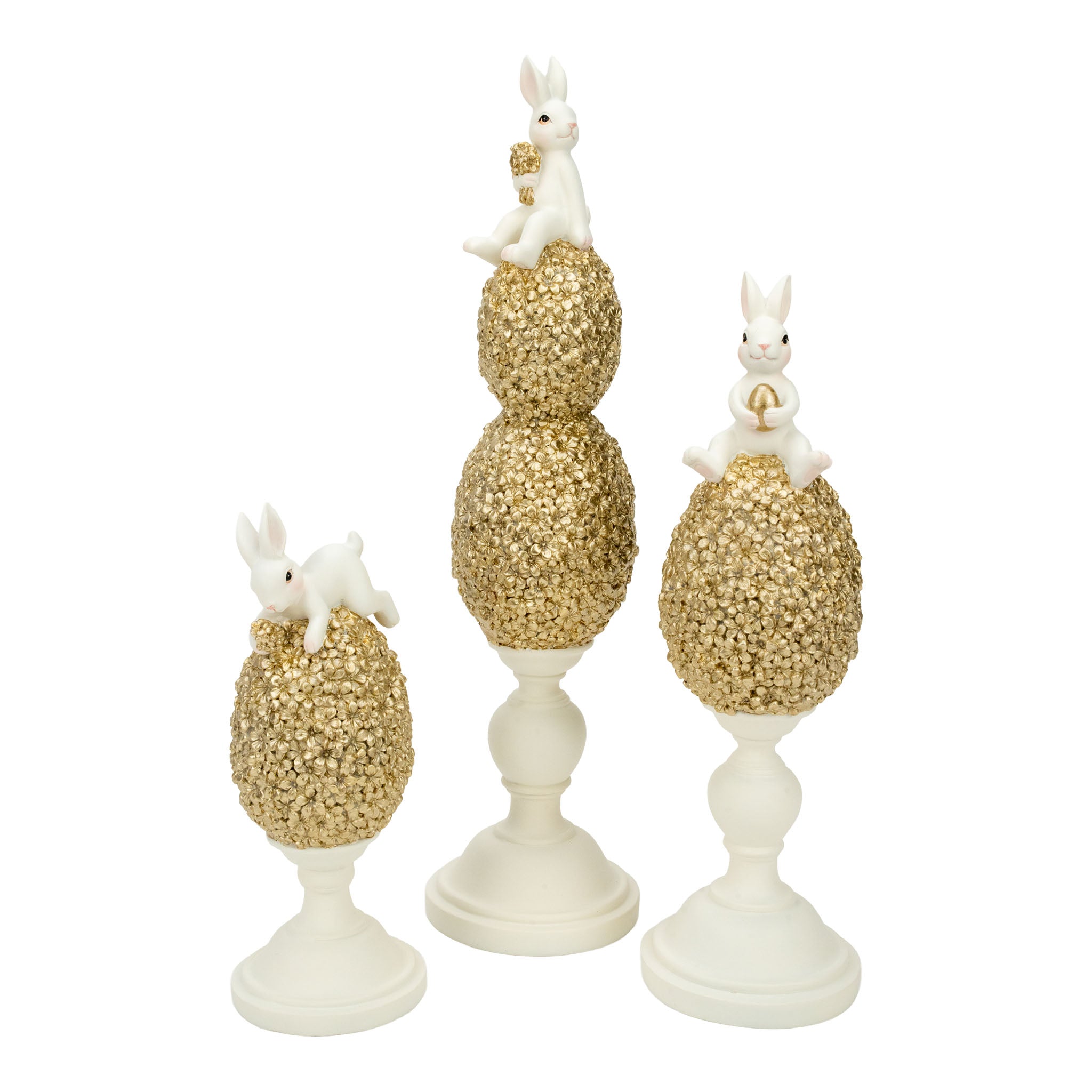 38.5cm Bunny on Champagne Floral Eggs - Seasonal Decor