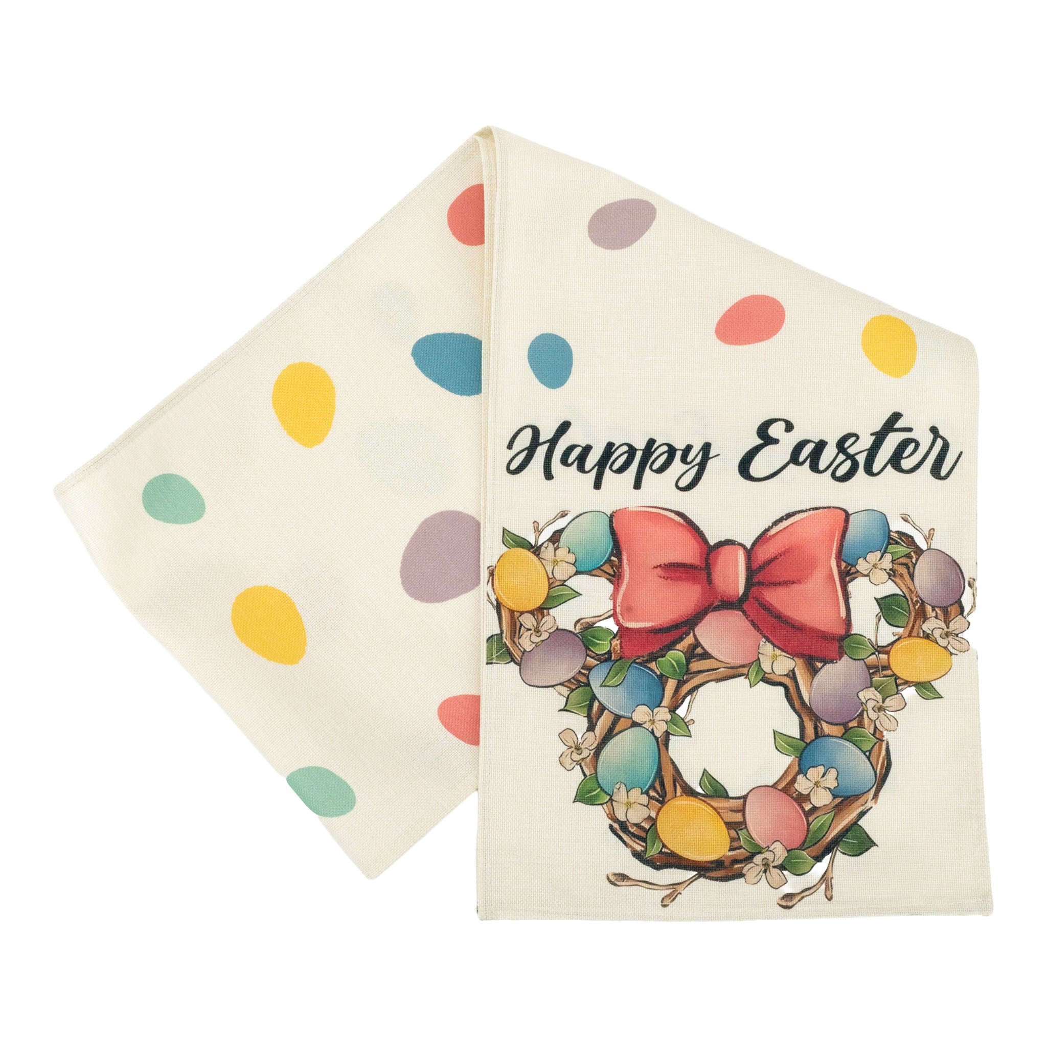Happy Easter Egg Wreath Table Runner - Seasonal Decor