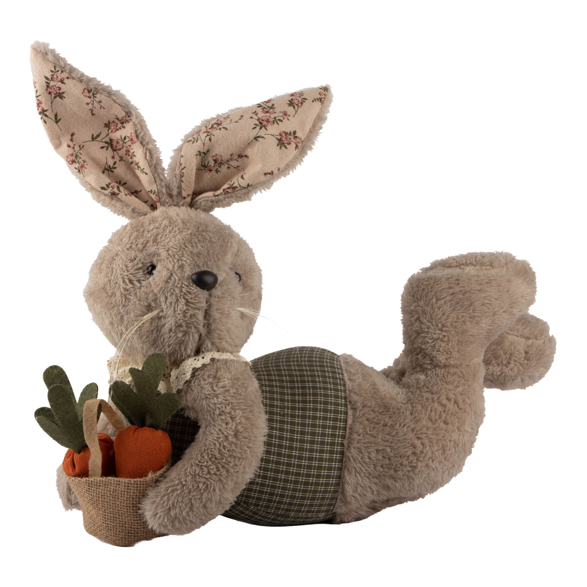 38cm 'The Carrot Patch Family' Lying Plush Country Bunny - Seasonal Decor