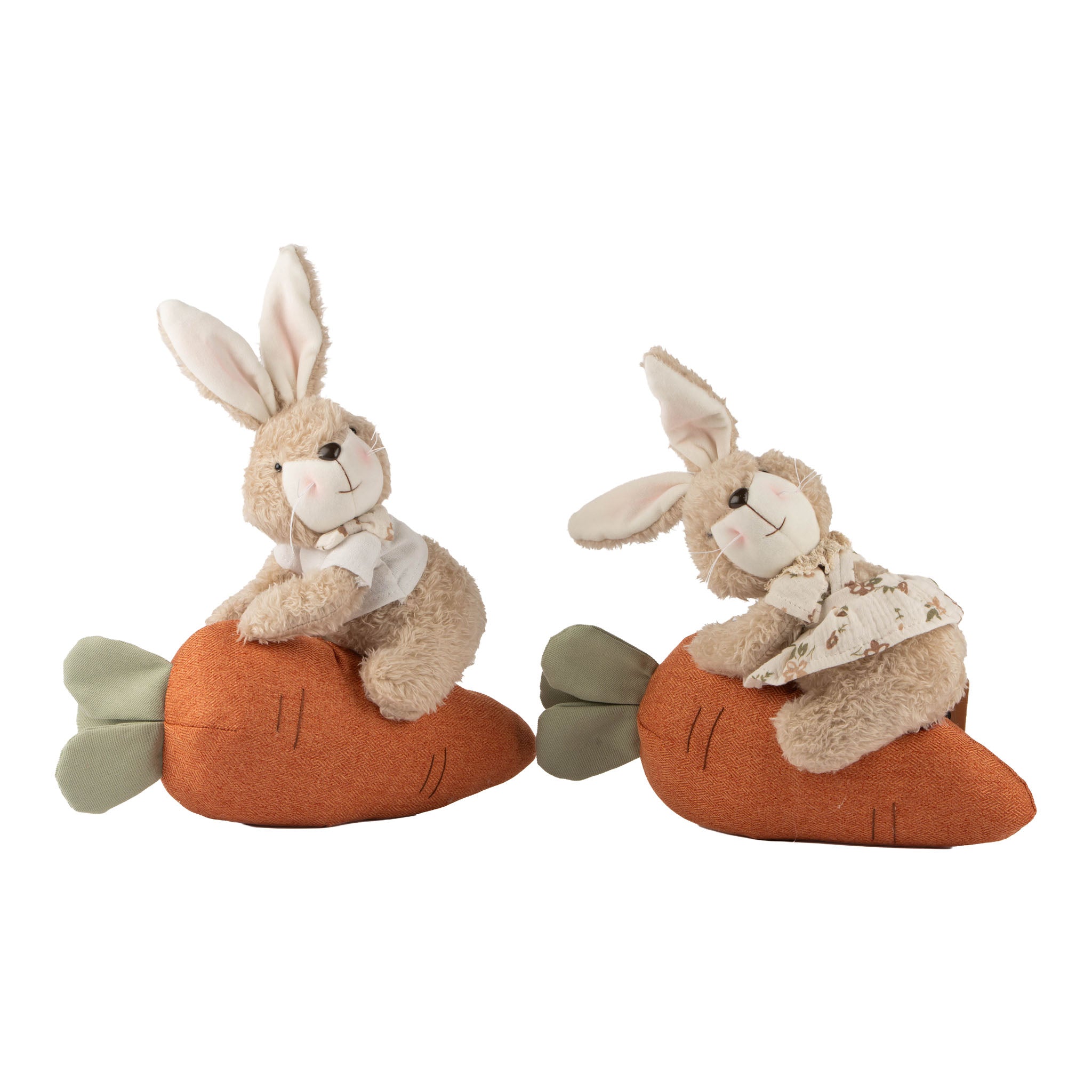 28cm Assorted Plush Country Carrot Riding Bunnies - Seasonal Decor