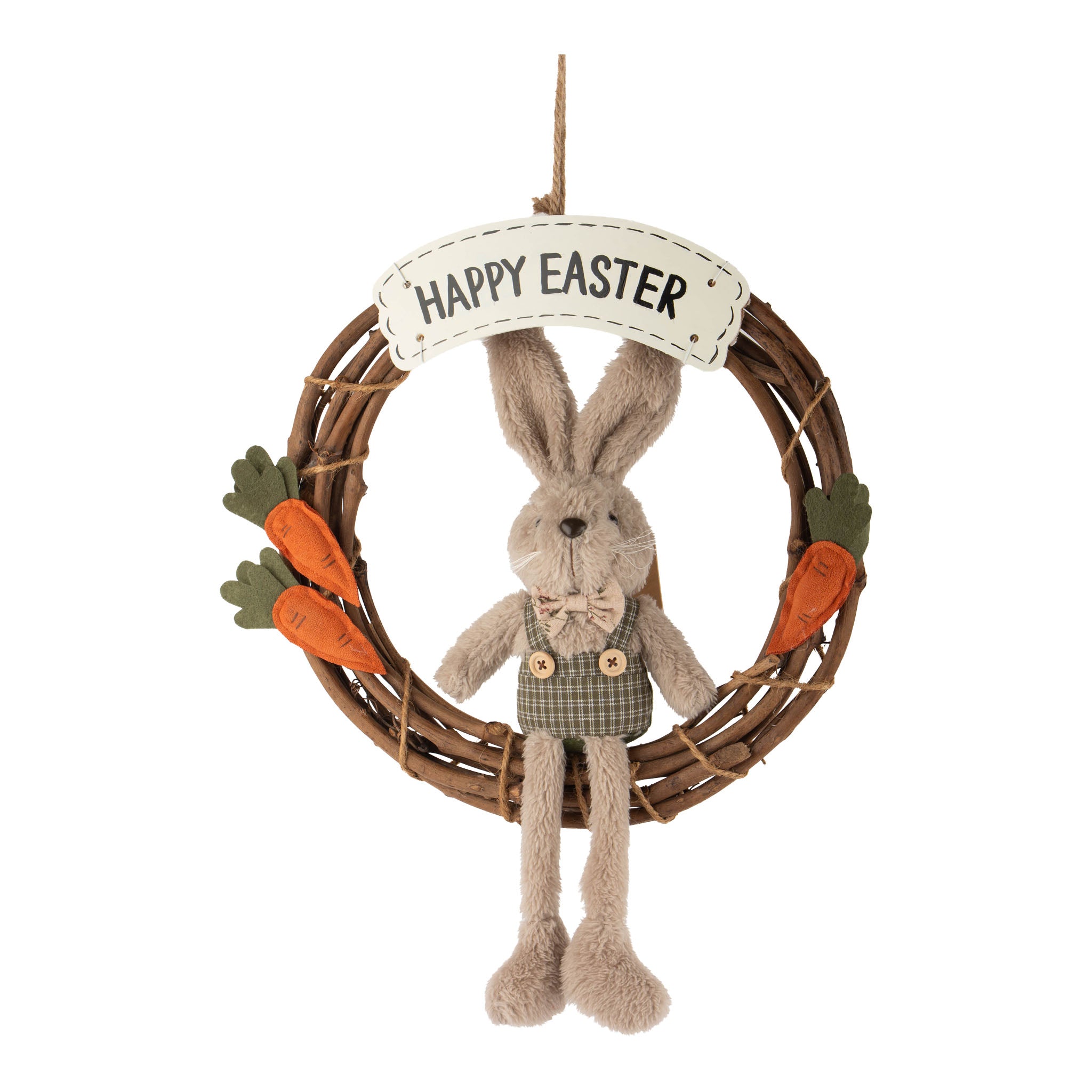 Natural Happy Easter Hanging Wreath - Seasonal Decor