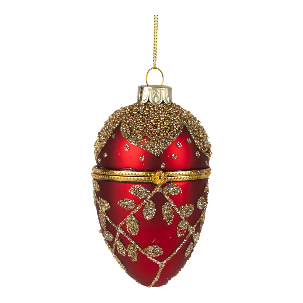 10cm Encrusted Red Trinket Box Hanging Egg - Seasonal Decor