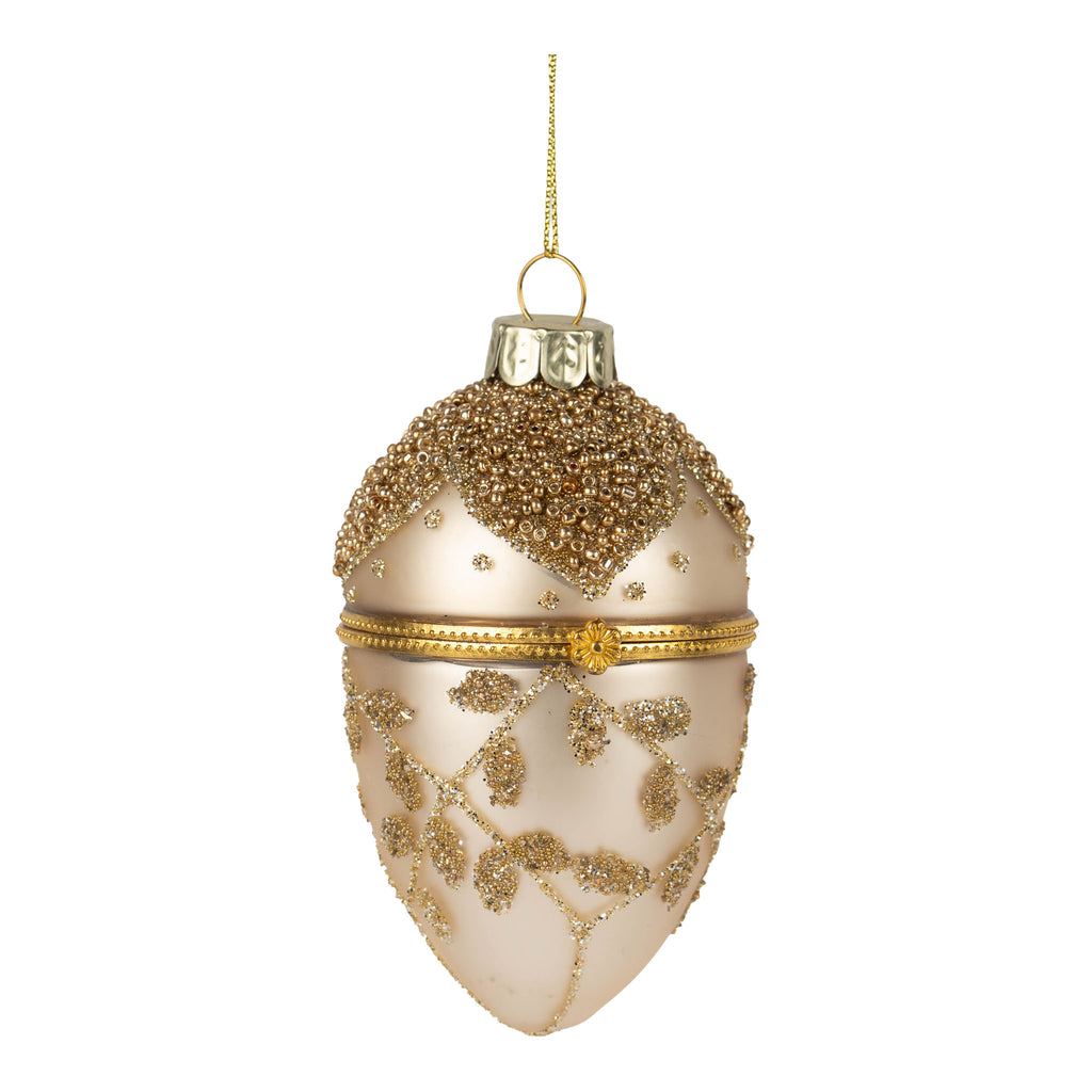 10cm Encrusted Gold Trinket Box Hanging Egg - Seasonal Decor