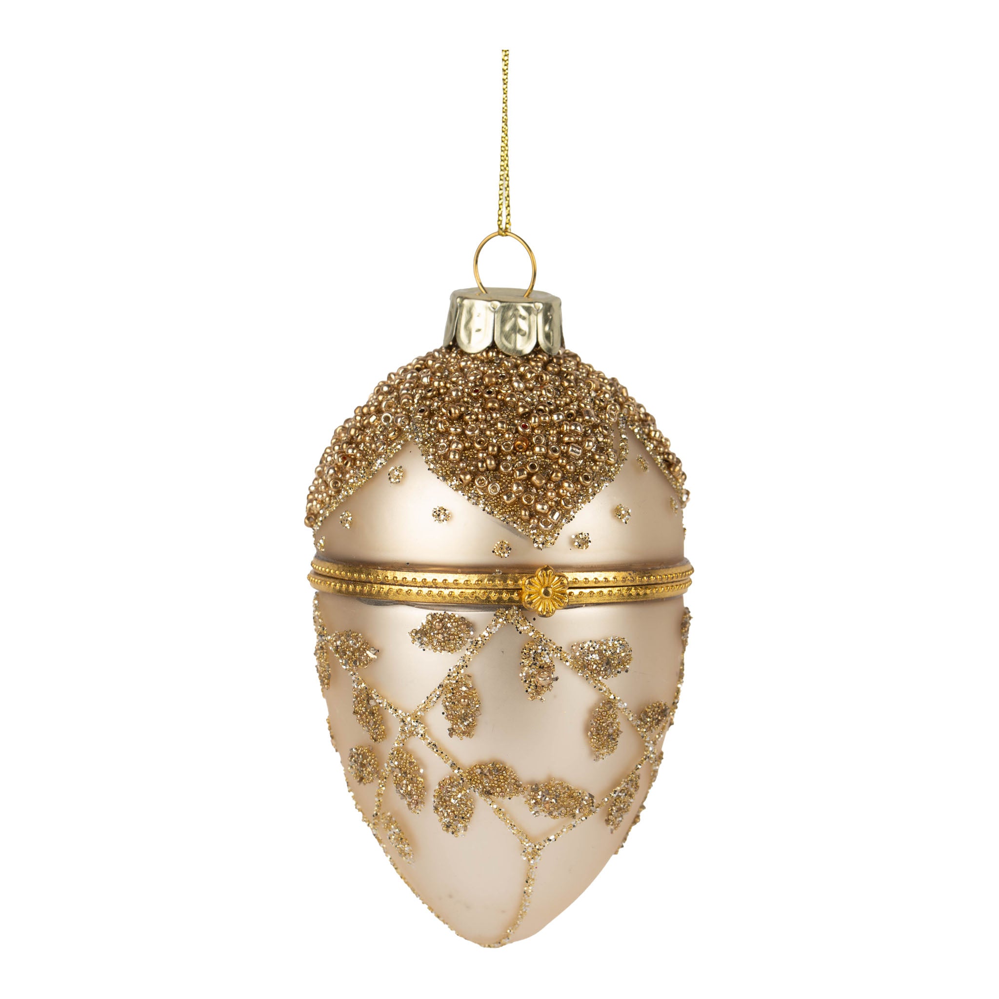 10cm Encrusted Gold Trinket Box Hanging Egg - Seasonal Decor