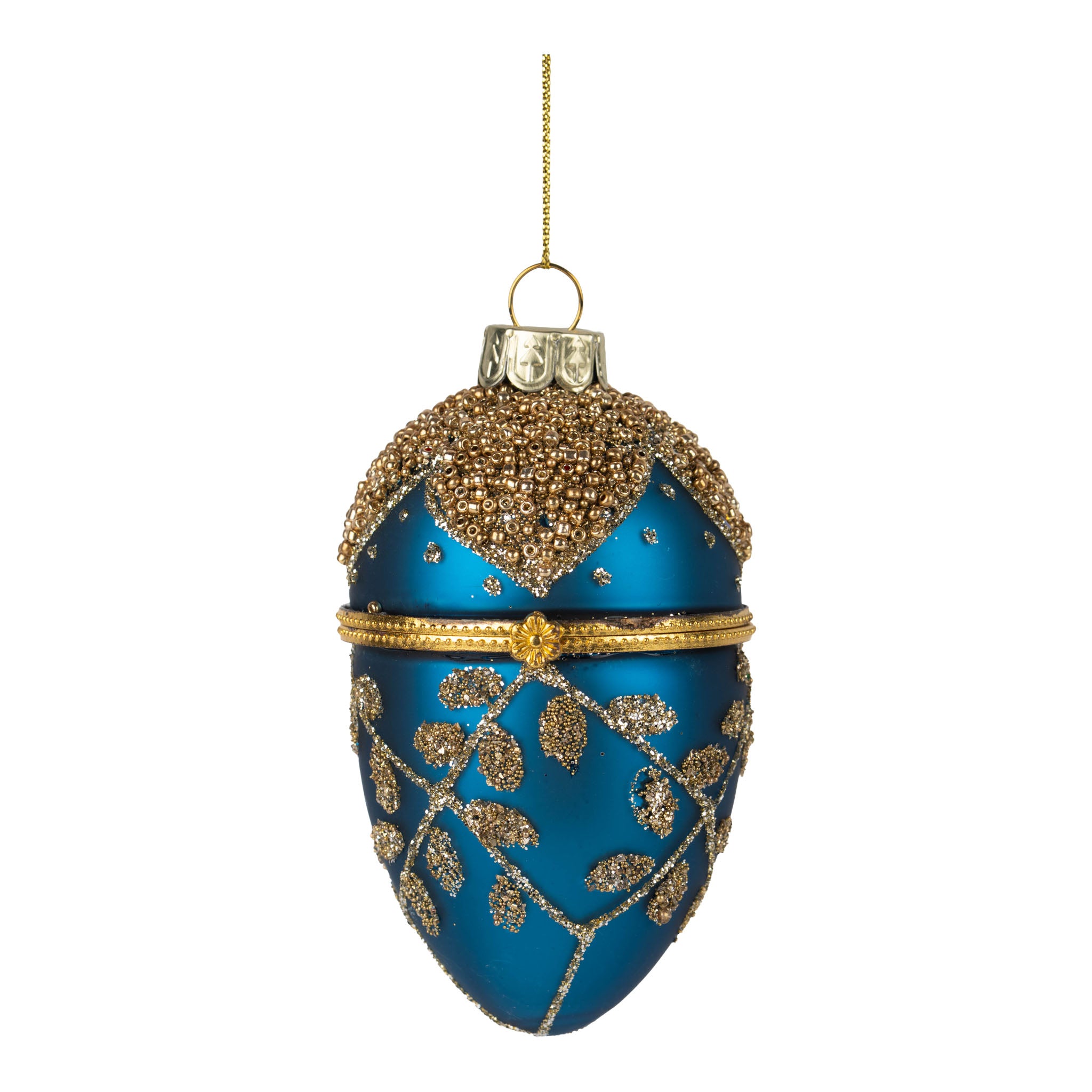 10cm Encrusted Blue Trinket Box Hanging Egg - Seasonal Decor