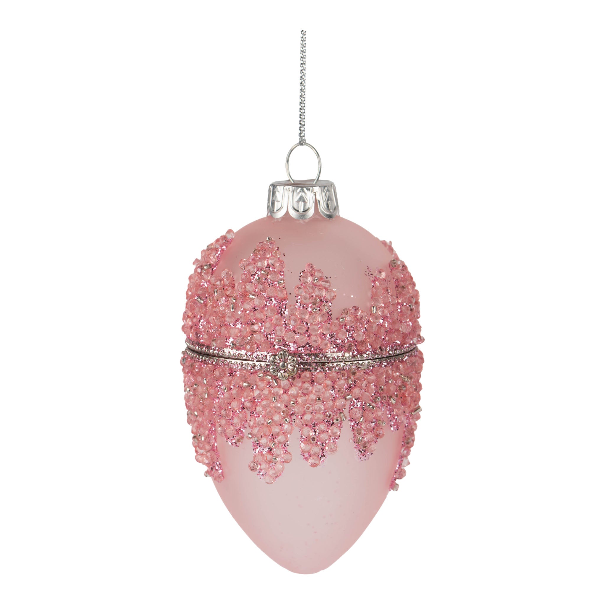 10cm Encrusted Pink Frosted Trinket Box Hanging Egg - Seasonal Decor