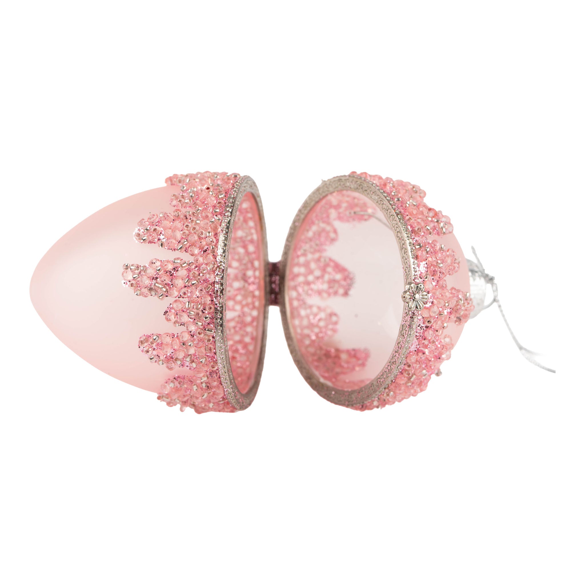 10cm Encrusted Pink Frosted Trinket Box Hanging Egg - Seasonal Decor