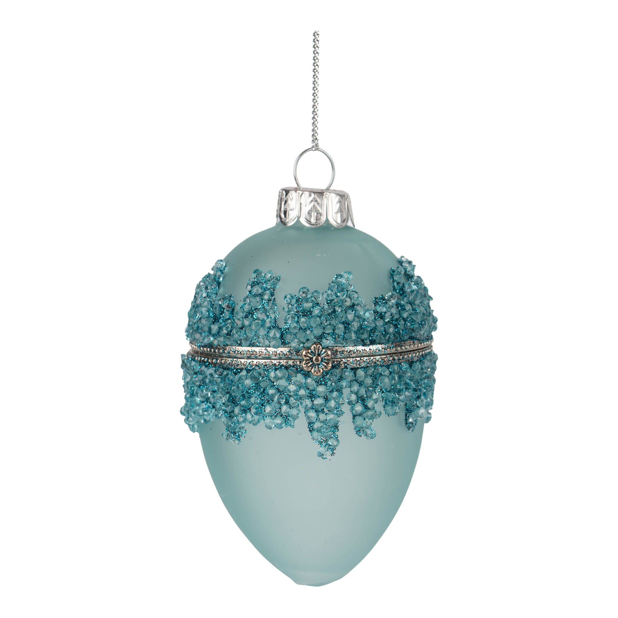 10cm Encrusted Light Blue Trinket Box Hanging Egg - Seasonal Decor
