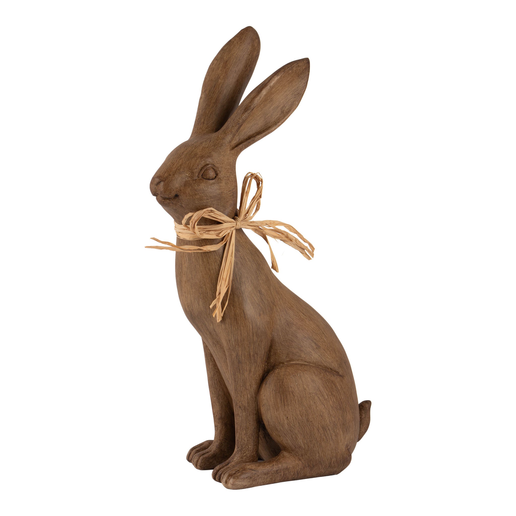 36cm Natural Sitting Brown Bunny with Bow - Seasonal Decor