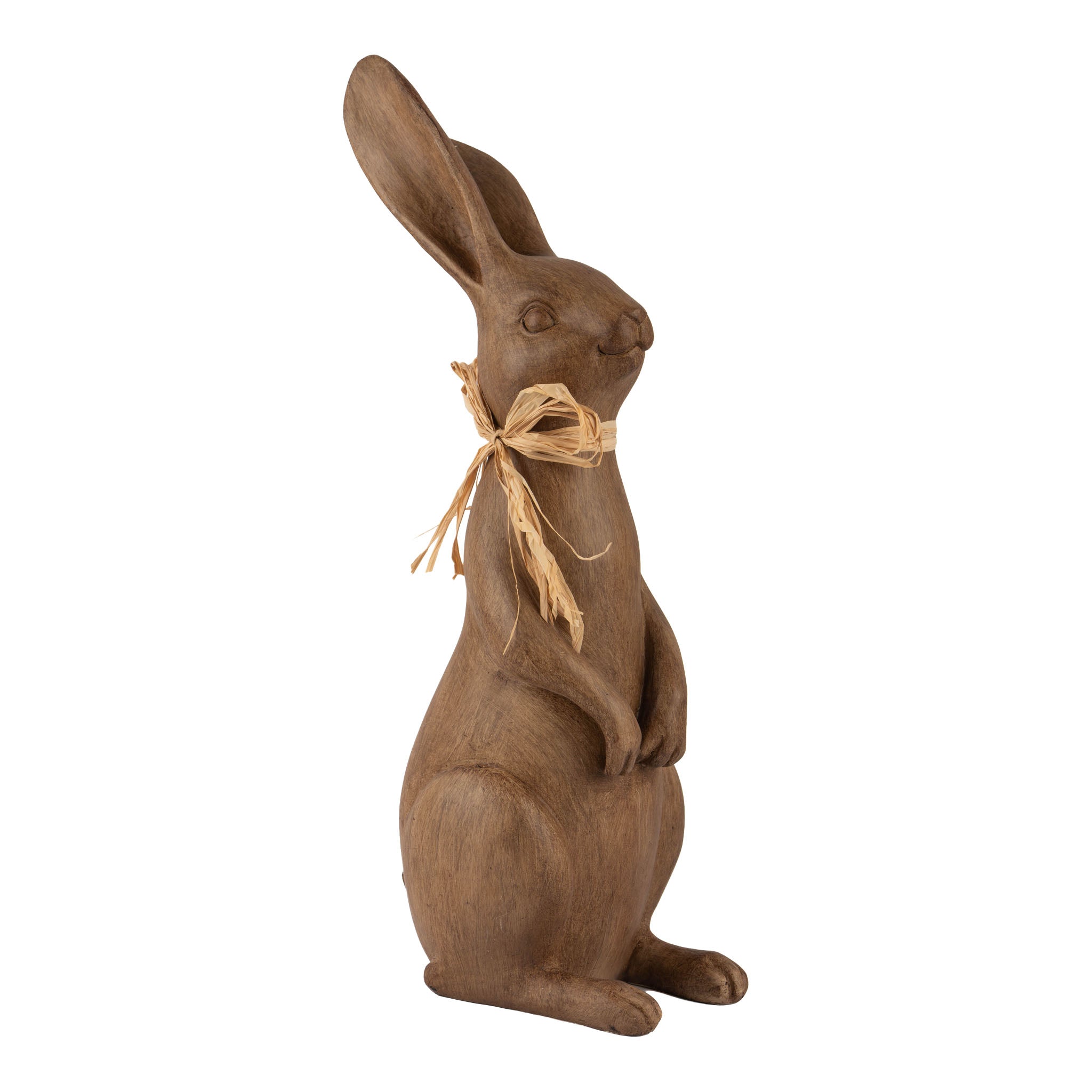 37cm Natural Standing Brown Bunny with Bow - Seasonal Decor