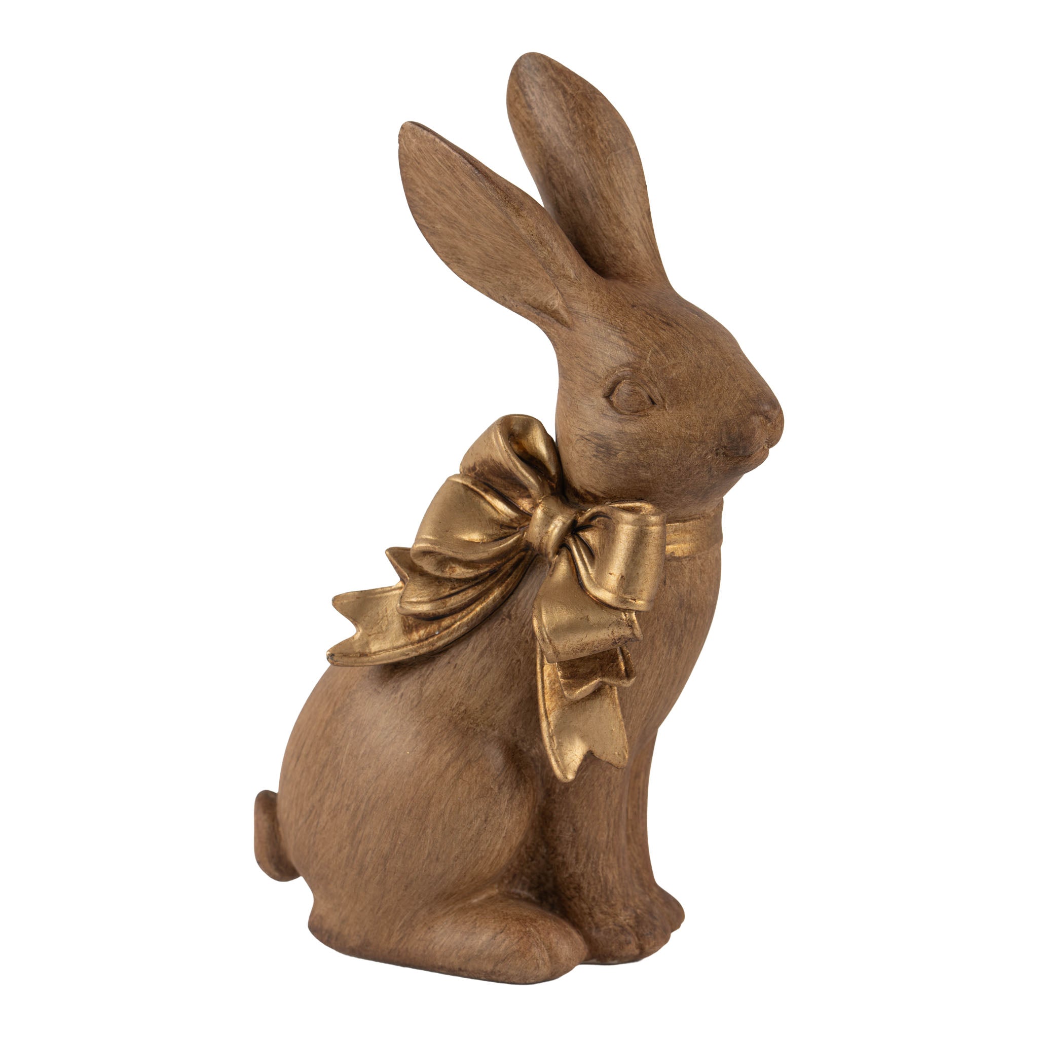 19cm Assorted Natural Sitting Bunny with Gold Bow - Seasonal Decor
