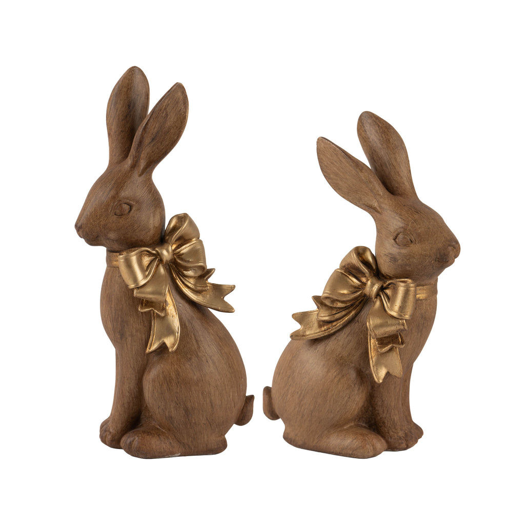 19cm Assorted Natural Sitting Bunny with Gold Bow - Seasonal Decor