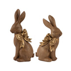 19cm Assorted Natural Sitting Bunny with Gold Bow - Seasonal Decor