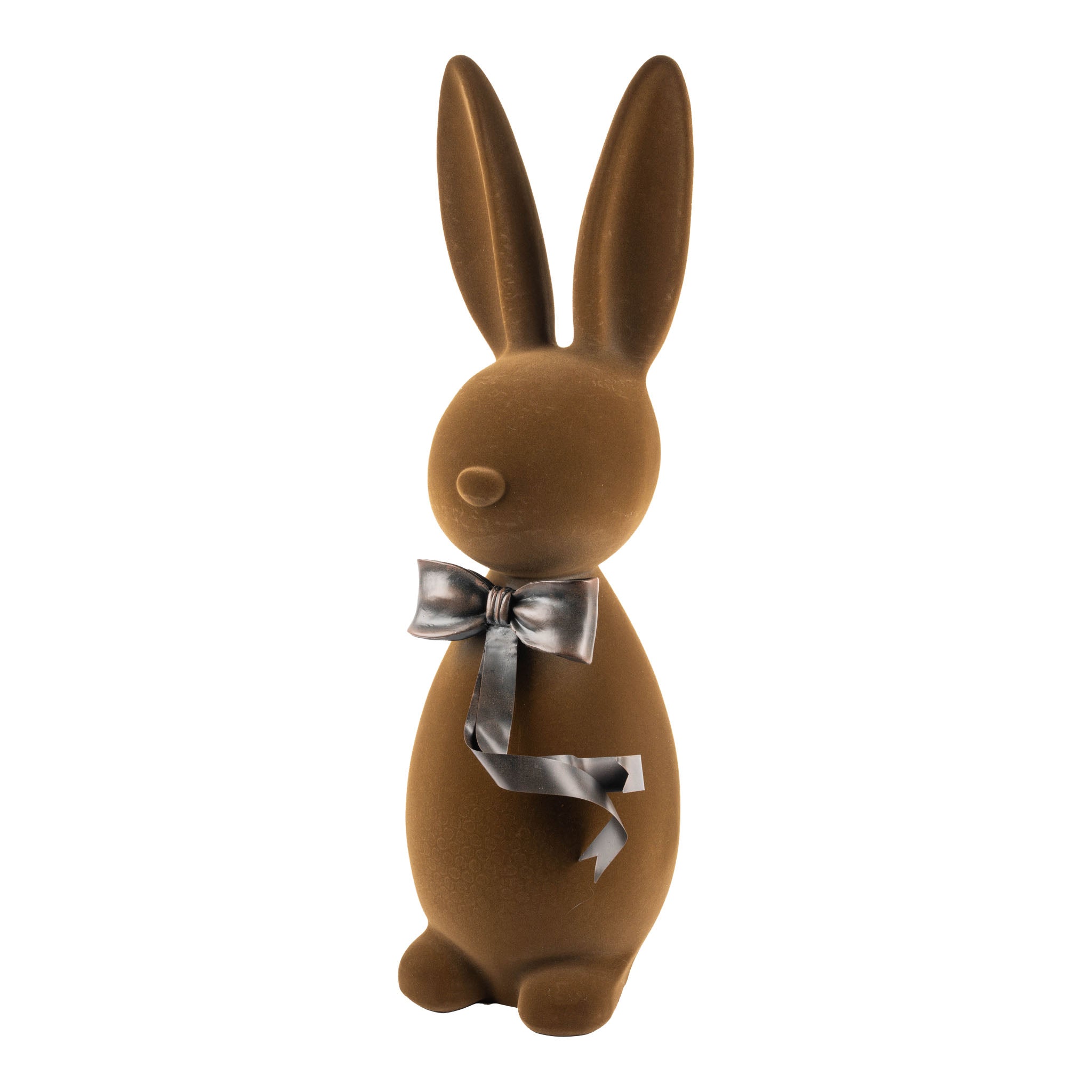 71cm Flocked Bunny Brown with Metal Bow - Seasonal Decor