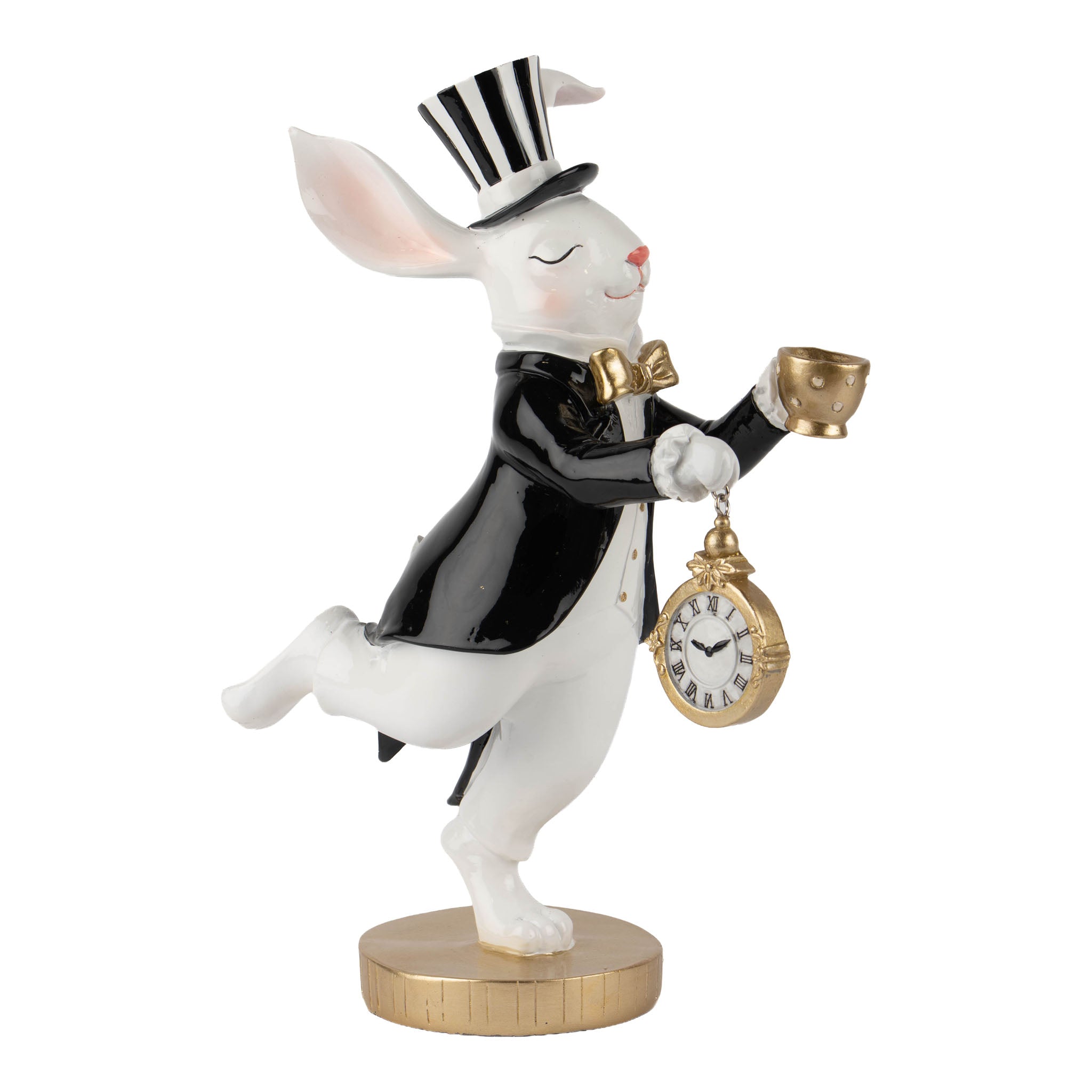 30cm Elegant Time Keeping Black, White & Gold Bunny - Seasonal Decor