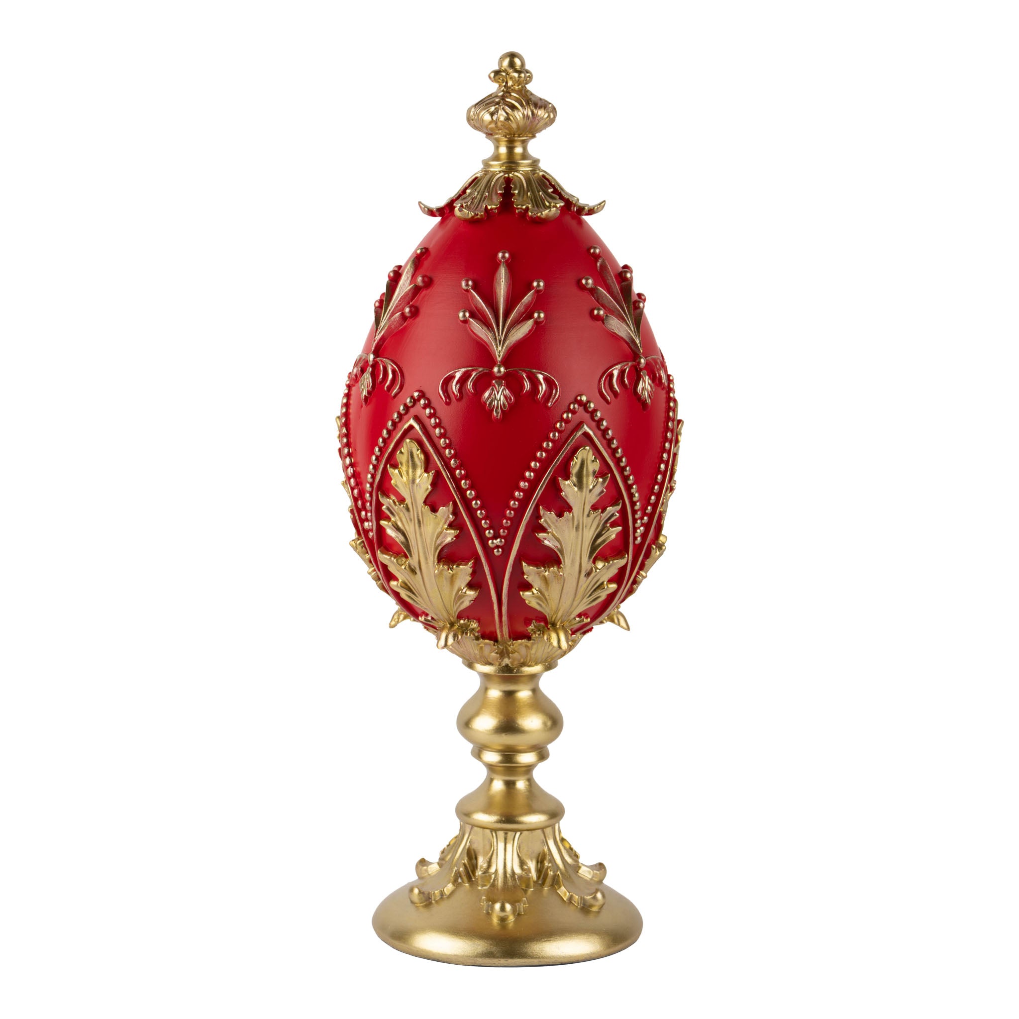 35cm Elegant Red & Gold Egg Finial - Seasonal Decor