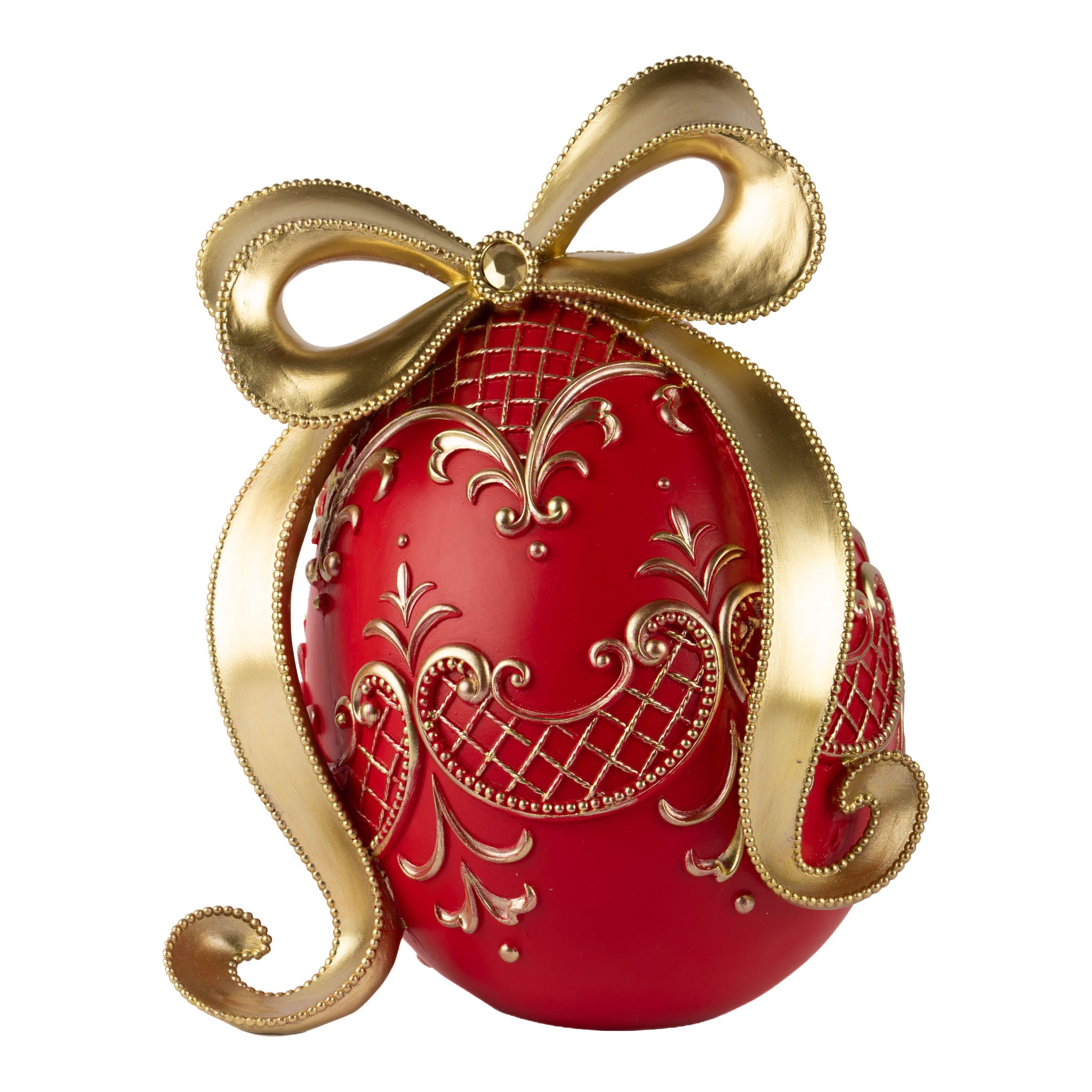 30cm Elegant Red & Gold Egg with Bow - Seasonal Decor