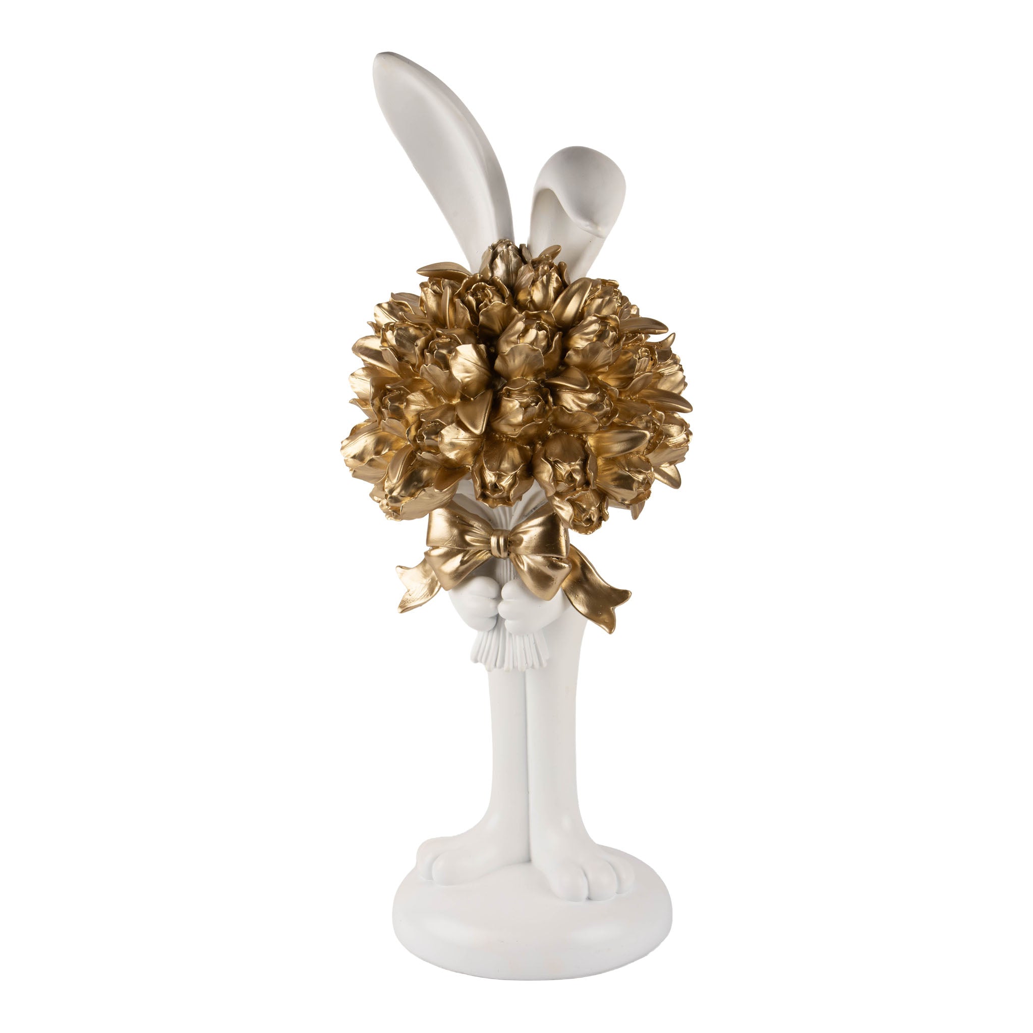 55cm Standing Ivory Bunny Holding Champagne Tulips - Seasonal Decor
