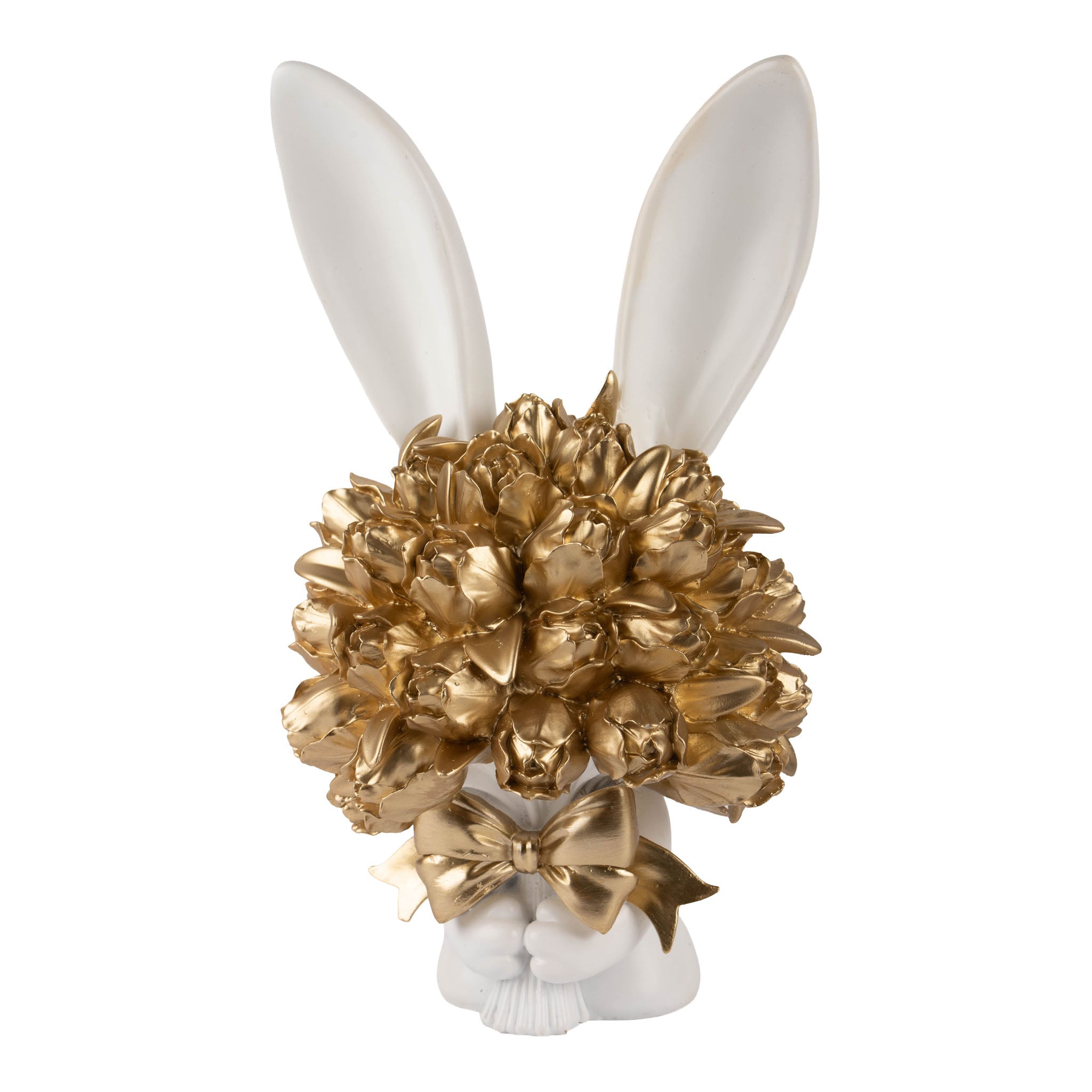 32cm Bunny Bust Ivory Holding Champagne Tulips - Seasonal Decor